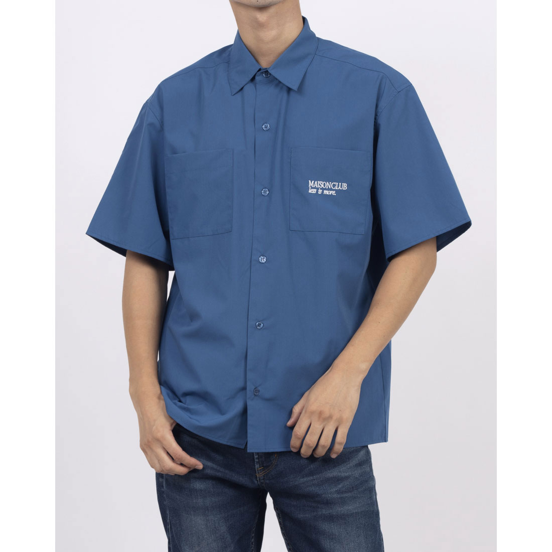 メゾンクラブ MAISON CLUB Regular Collar Embroidery Half Sleeve Shirt / レギュラーカラー刺繍シャツ （ブルー） ブルー