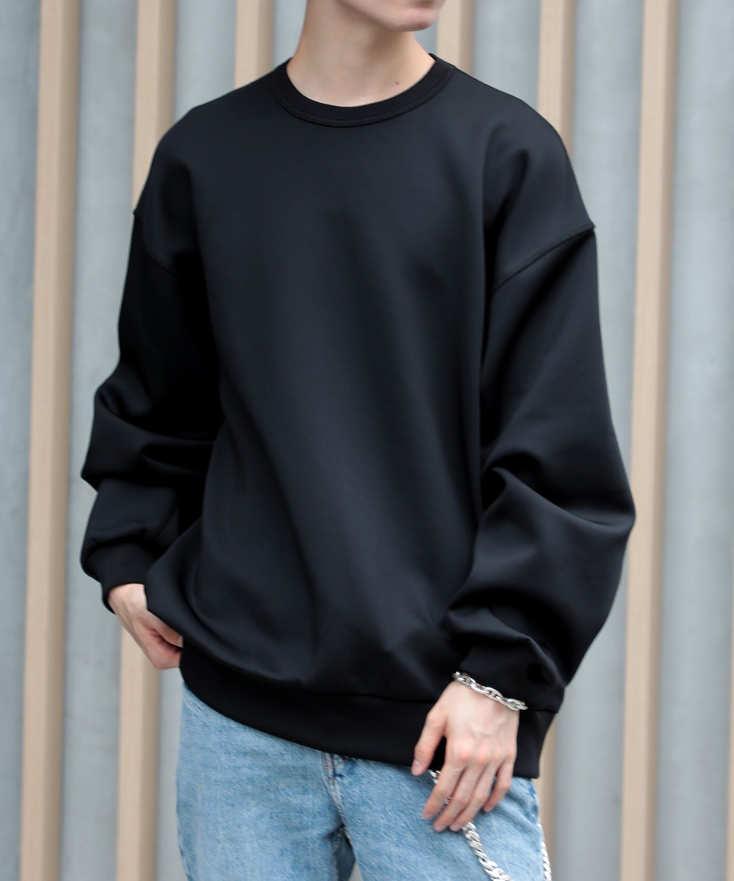 【SETUP7】ESSENTIALS Super smooth cardboard sweater ダンボールスウェット トレーナー スウェット 長袖 （ブラック） ブラック