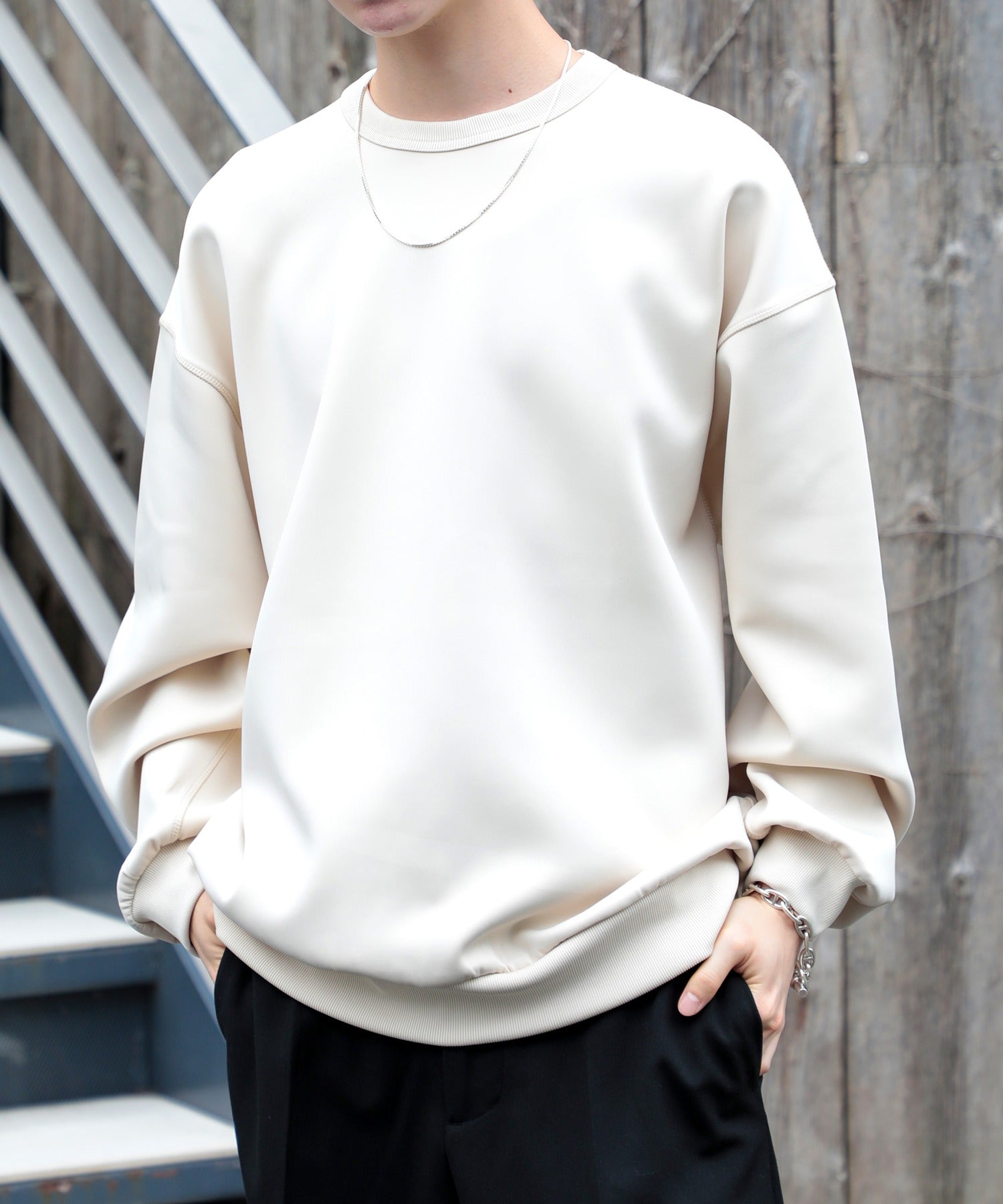 【SETUP7】ESSENTIALS Super smooth cardboard sweater ダンボールスウェット トレーナー スウェット 長袖 （ブラック） ブラック