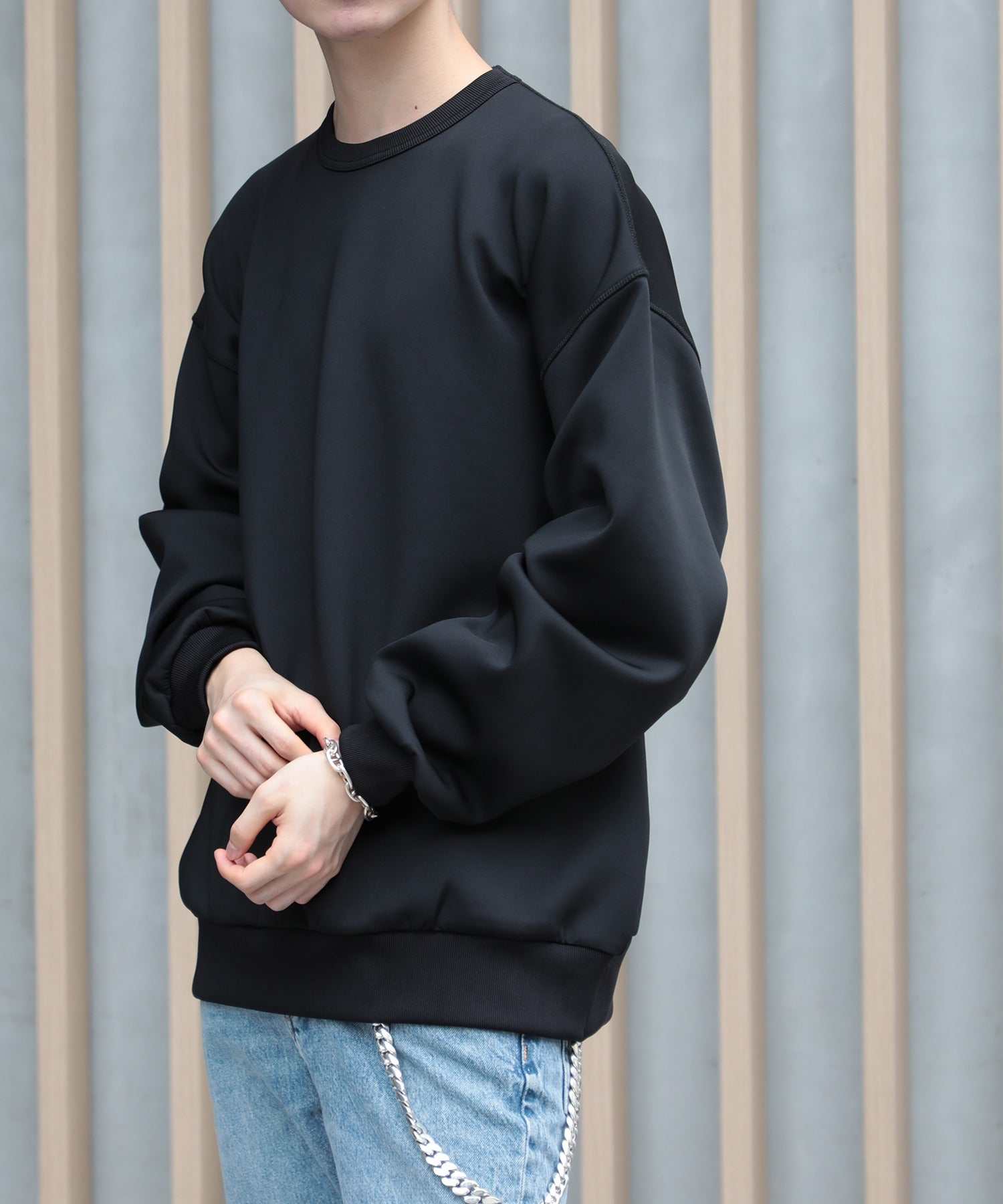 【SETUP7】ESSENTIALS Super smooth cardboard sweater ダンボールスウェット トレーナー スウェット 長袖 （ブラック） ブラック