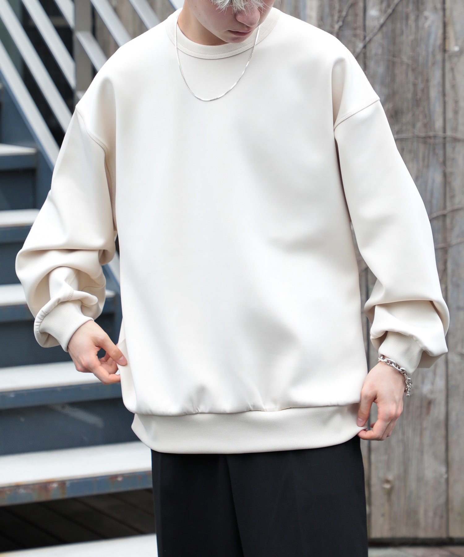 【SETUP7】ESSENTIALS Super smooth cardboard sweater ダンボールスウェット トレーナー スウェット 長袖 （アイボリー） アイボリー