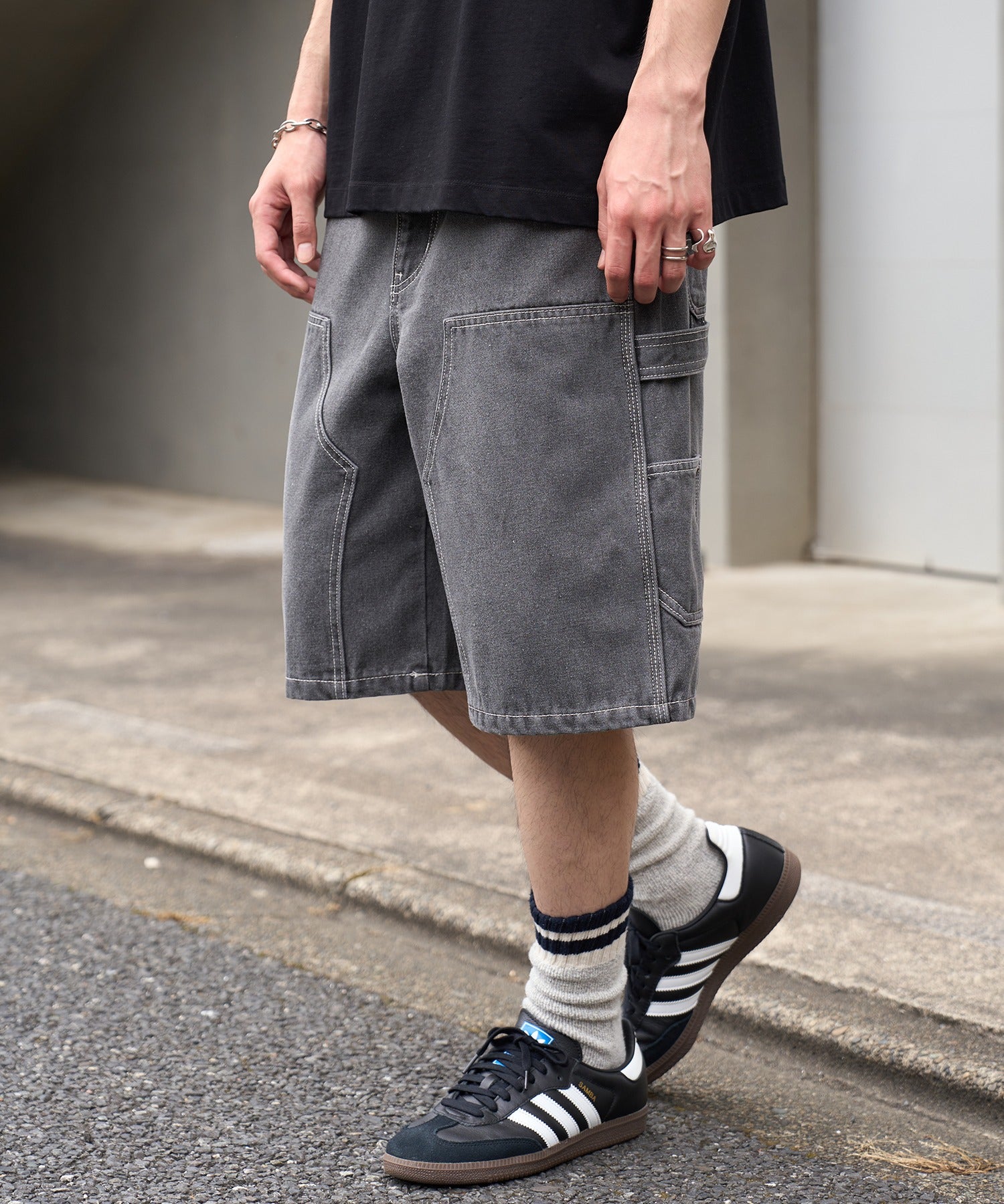 メゾンクラブ MAISON CLUB Double Knee Short Pants / デニムダブルニーショートパンツ ショーツ （グレー） グレー