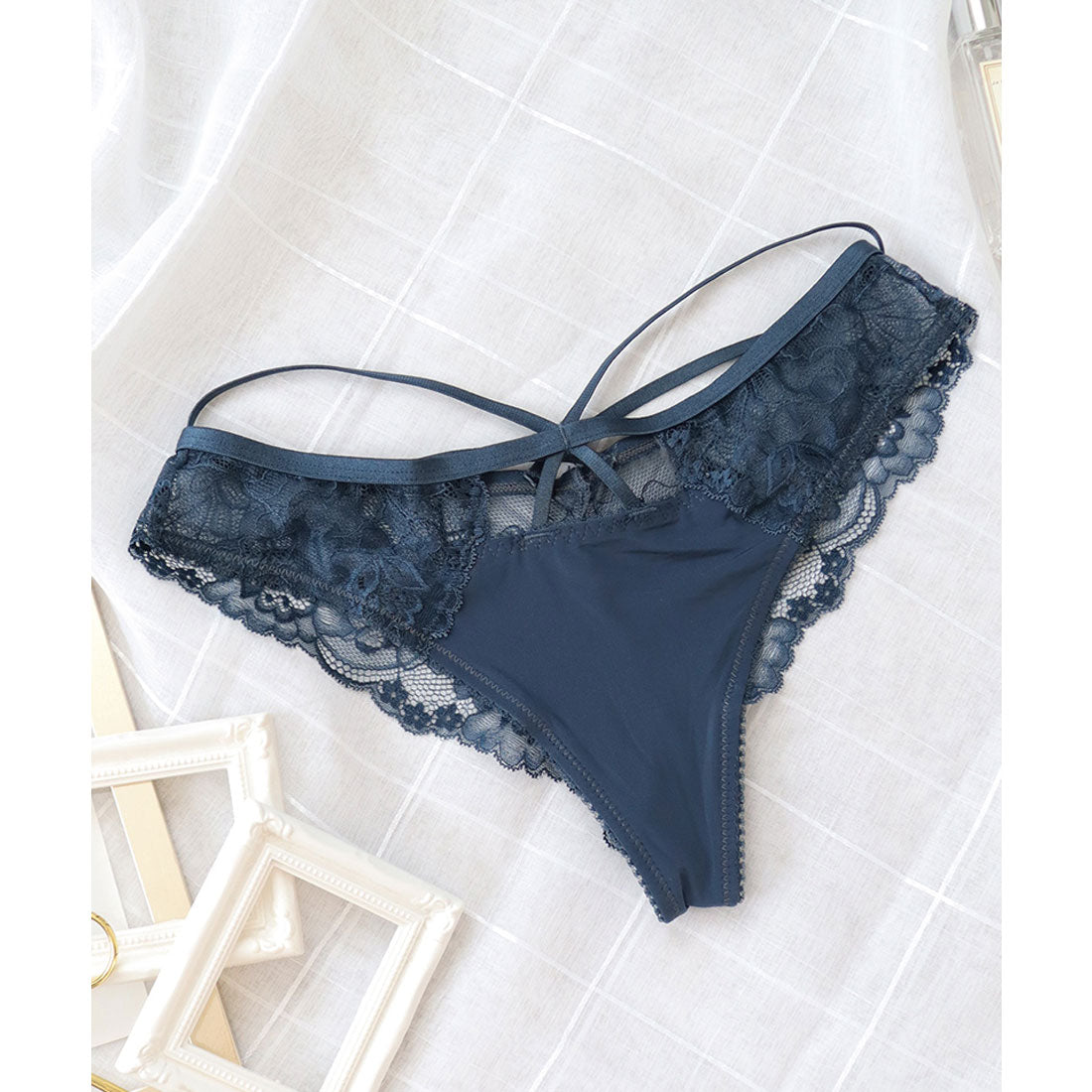 ツーハッチ tu-hacci ラッセルレースクロスコードショーツ【ショーツ単品】【返品不可商品】,ブルーグレー