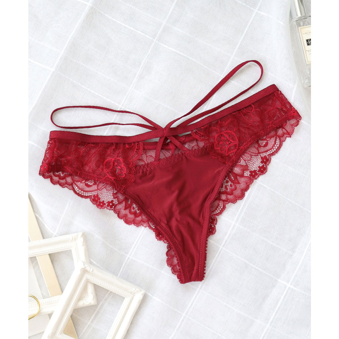 ツーハッチ tu-hacci ラッセルレースクロスコードショーツ【ショーツ単品】【返品不可商品】,ワイン