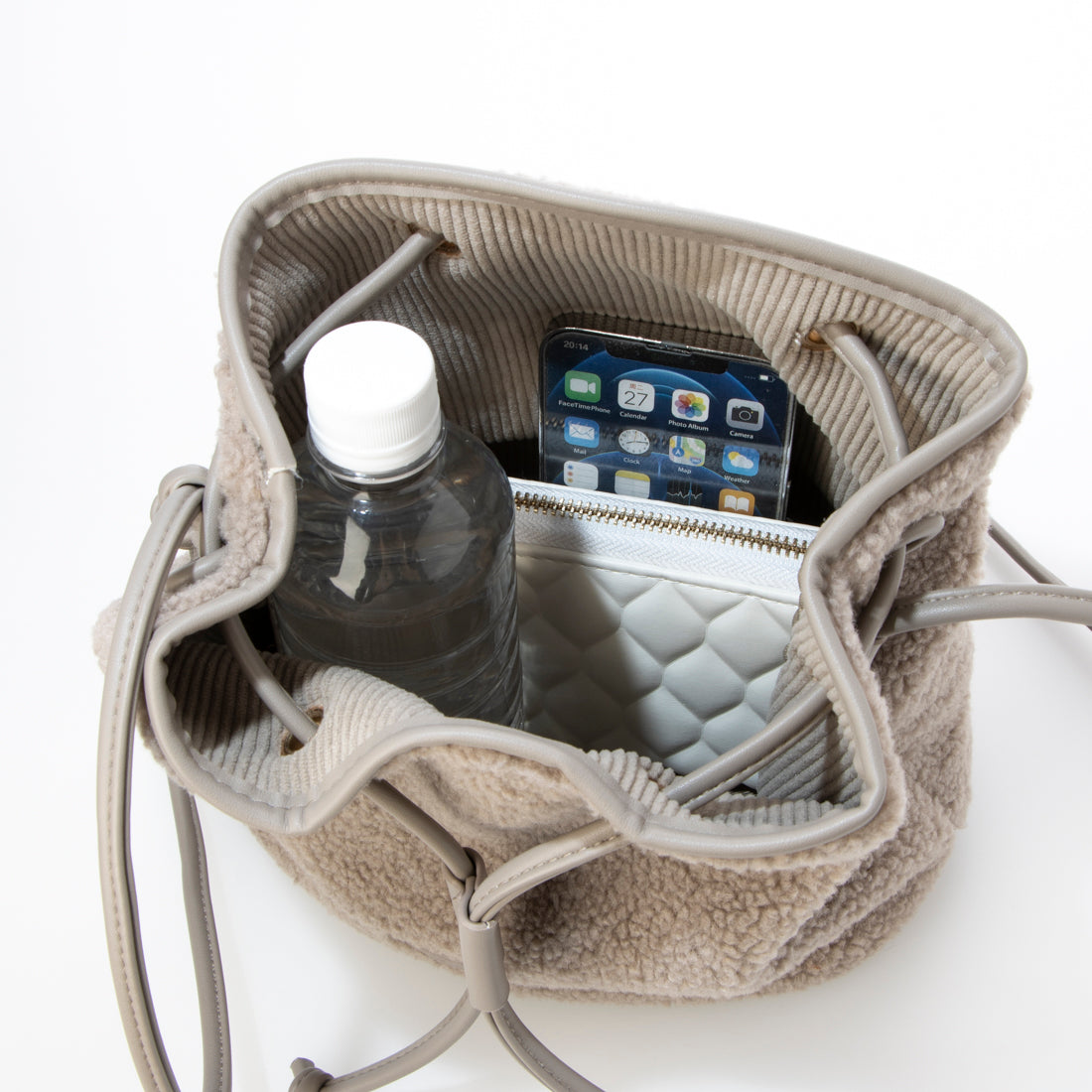 Ungrid Ungrid Boa × Corduroy Drawstring Mini Shoulder Bag