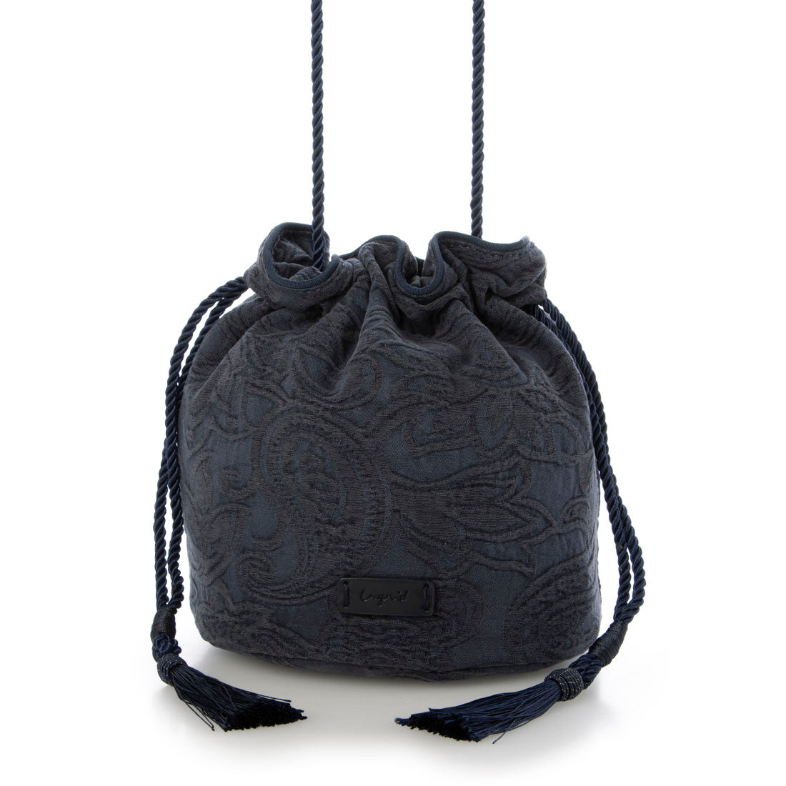 アングリッド Ungrid ペイズリー柄エンボスファブリック 巾着ショルダーバッグ,NVY