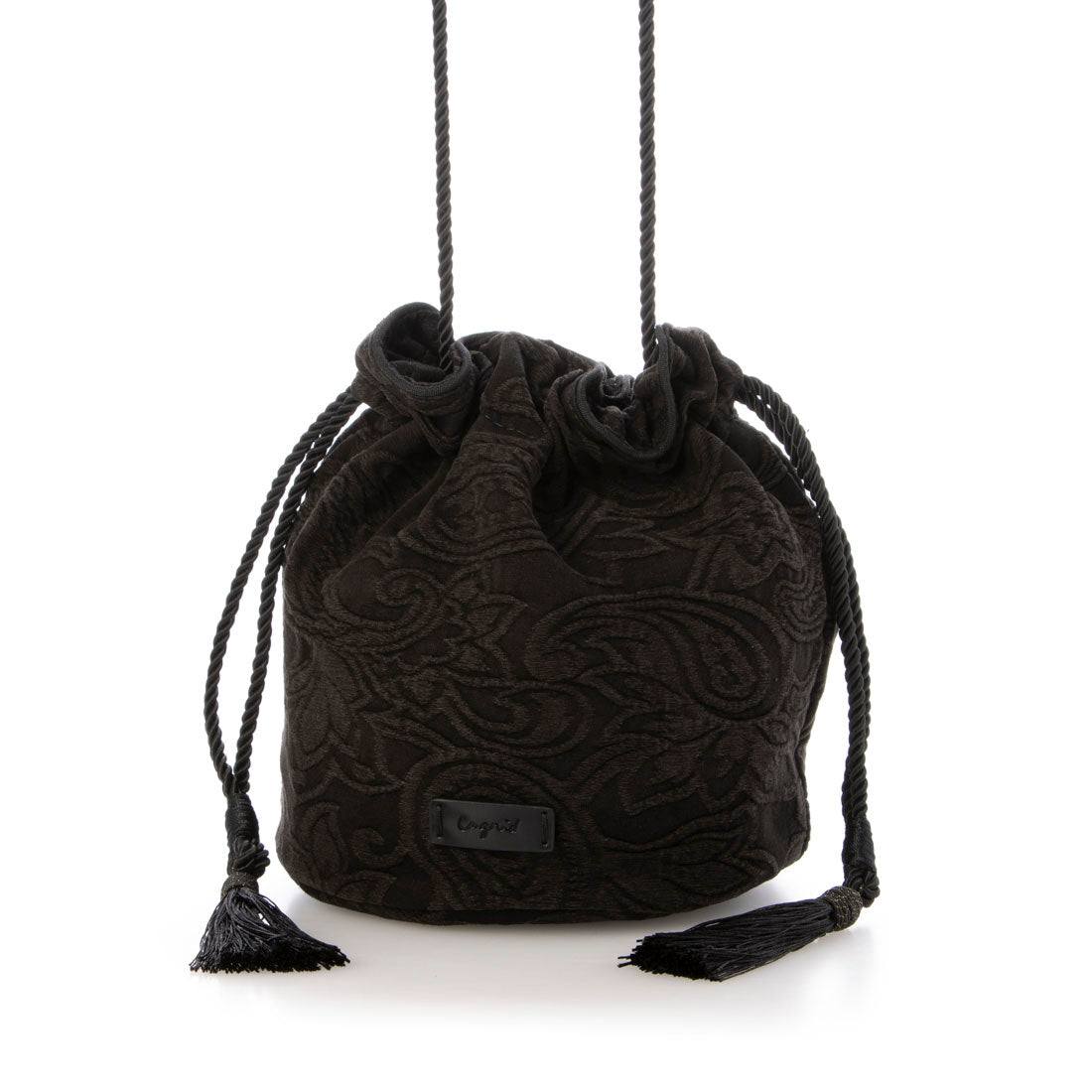 アングリッド Ungrid ペイズリー柄エンボスファブリック 巾着ショルダーバッグ,BLK