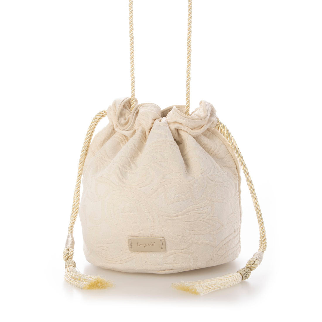 アングリッド Ungrid ペイズリー柄エンボスファブリック 巾着ショルダーバッグ,IVO