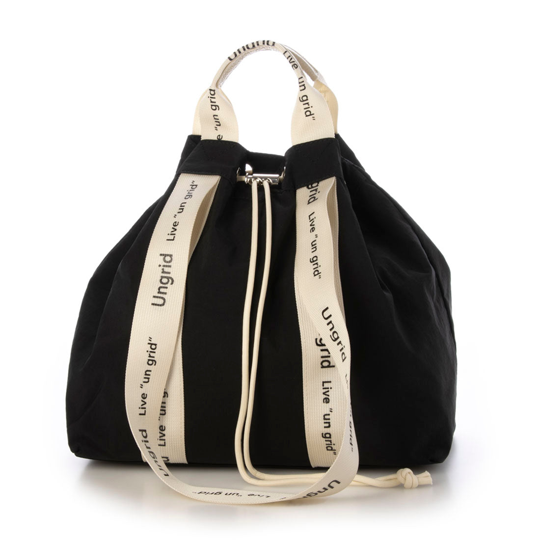 Ungrid Water-repellent. Waterproof. Lightweight Soft Nylon Logo Tape Cowhide Handle 2WAY Drawstring Tote Bag