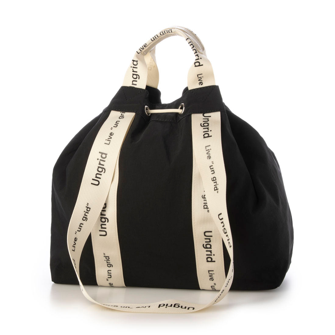 Ungrid Water-repellent. Waterproof. Lightweight Soft Nylon Logo Tape Cowhide Handle 2WAY Drawstring Tote Bag