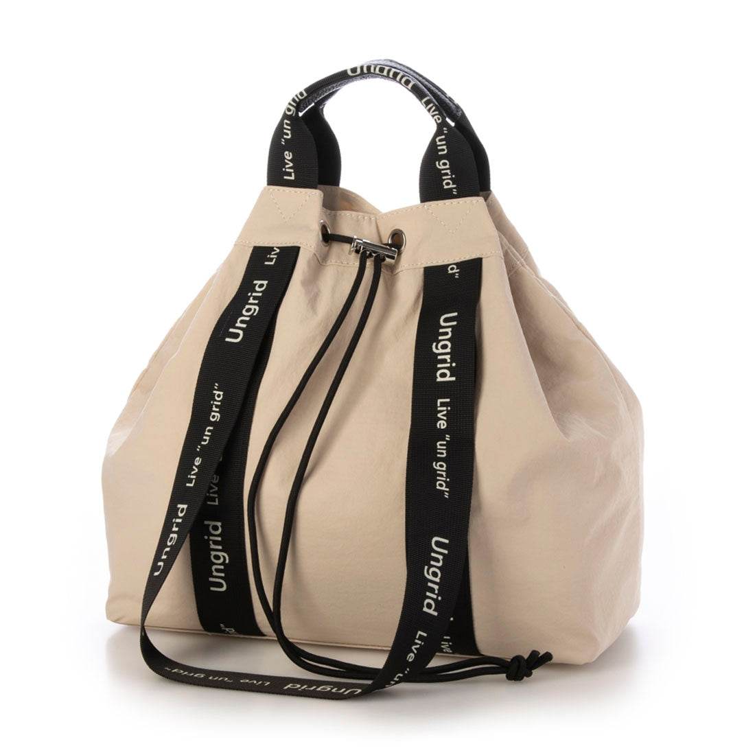 Ungrid Water-repellent. Waterproof. Lightweight Soft Nylon Logo Tape Cowhide Handle 2WAY Drawstring Tote Bag