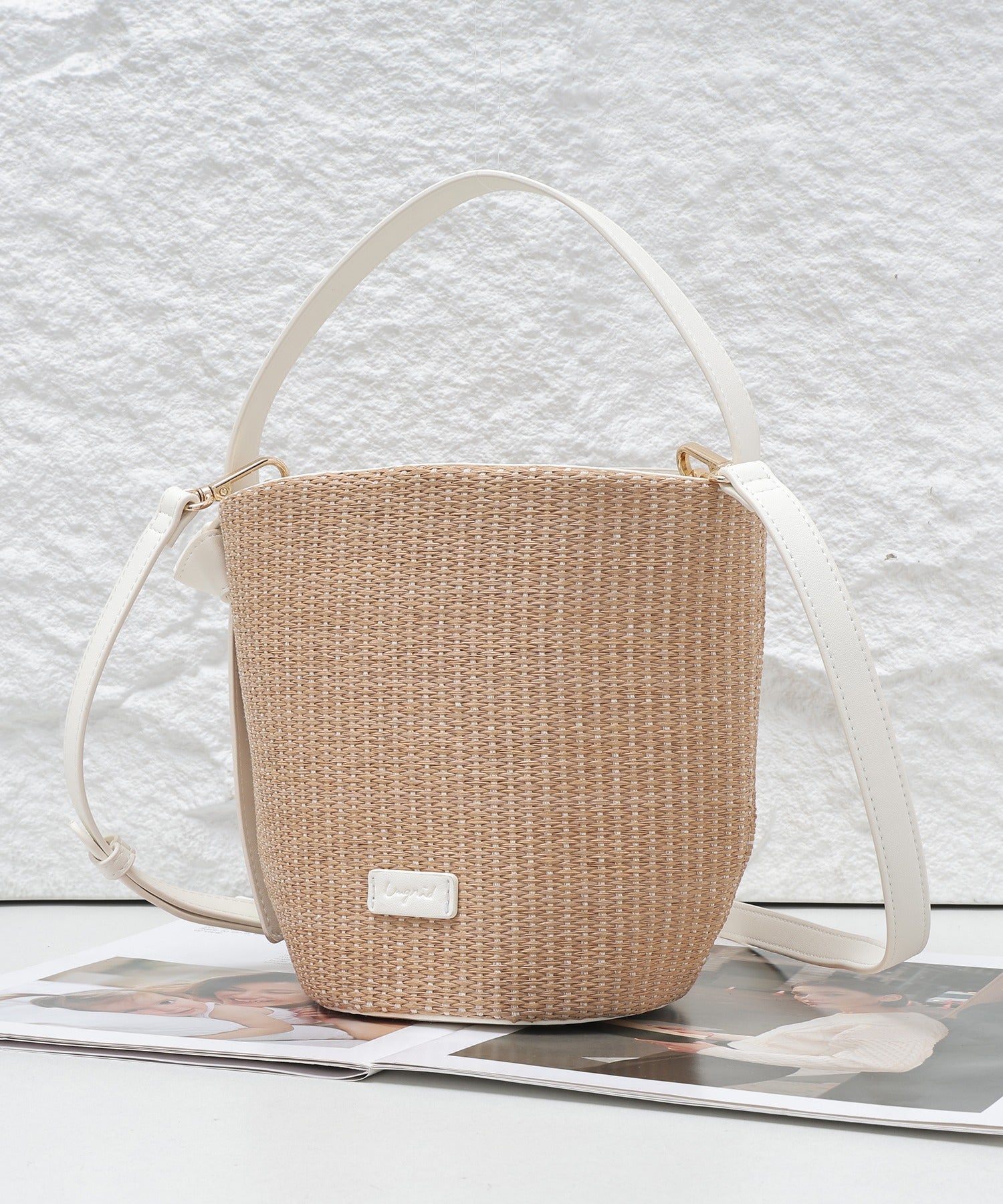 アングリッド Ungrid 雑材コンビ 巾着バケットバッグ （WHT） WHT