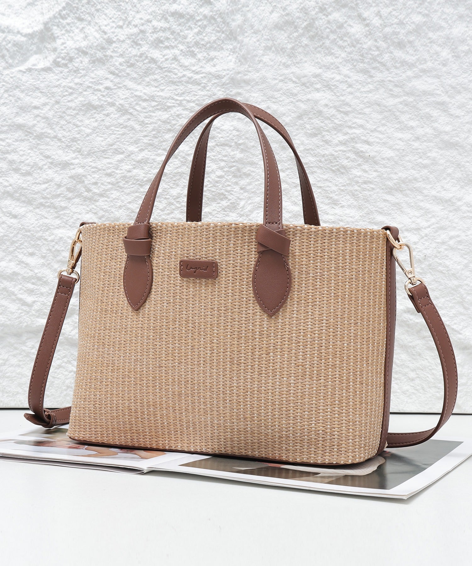 アングリッド Ungrid 雑材コンビ 巾着トートバッグ （BRN） BRN