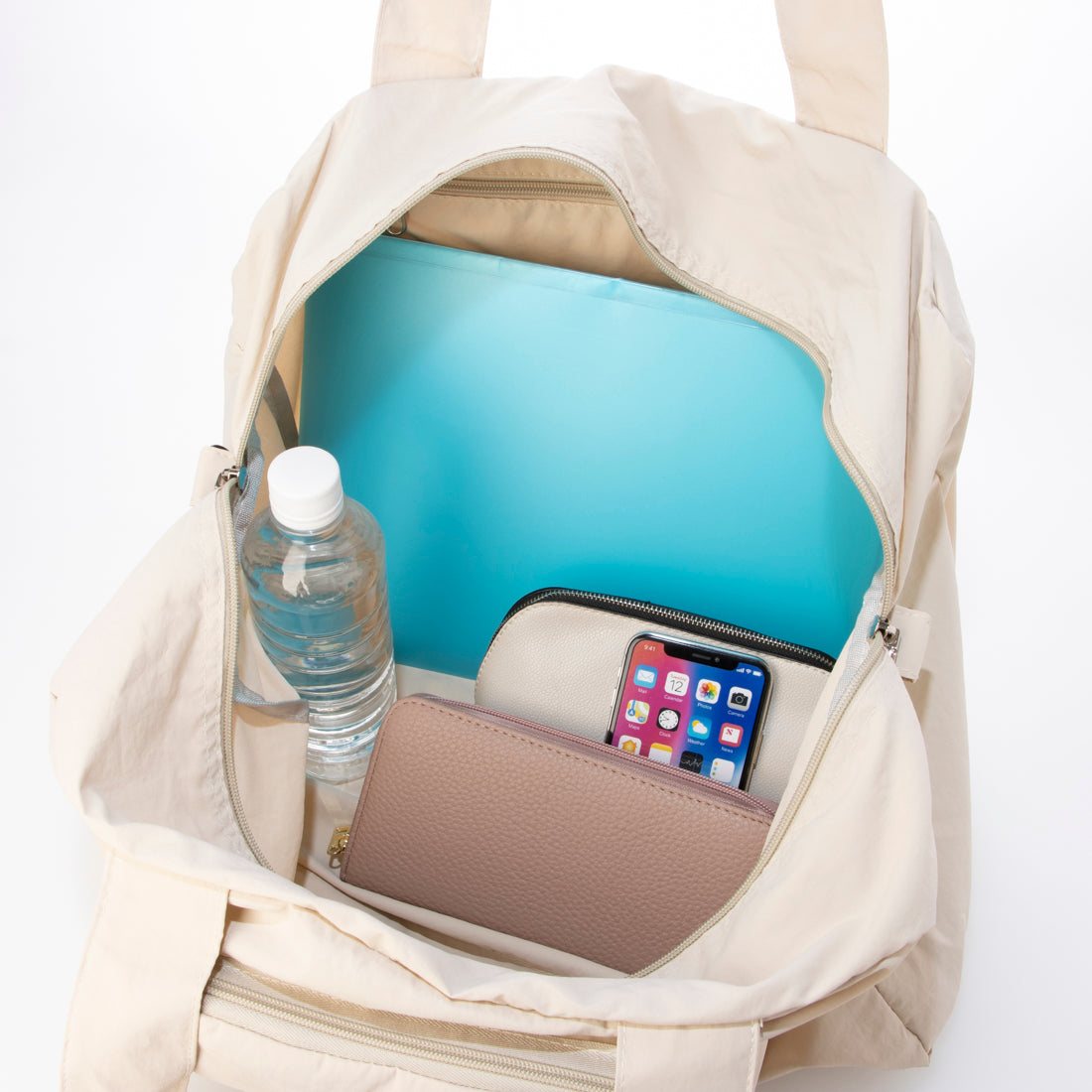 アングリッド Ungrid 撥水軽量ソフトナイロン ロゴテープ折り畳みラージボストンバッグ(33L） （IVO） IVO