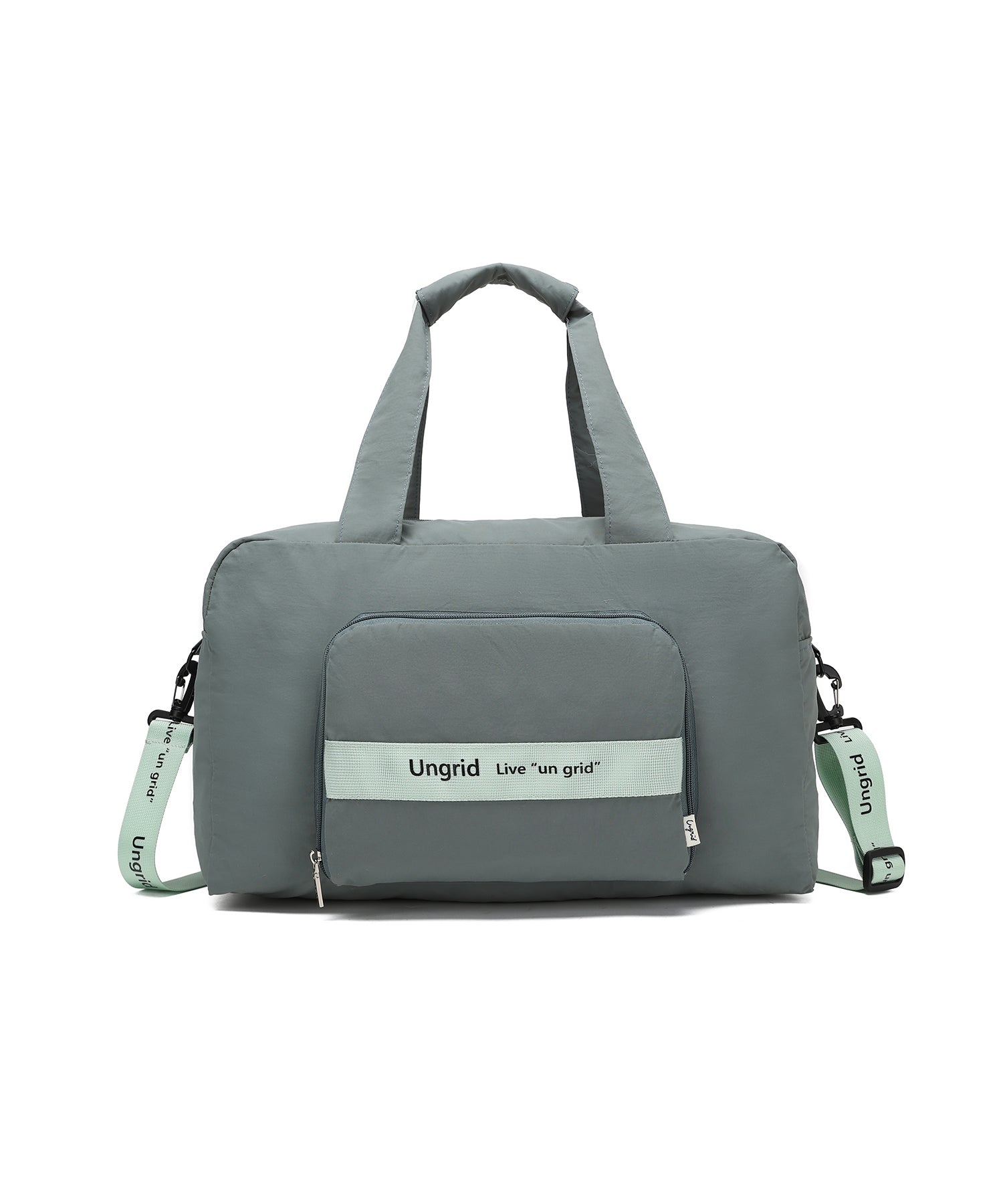 アングリッド Ungrid 撥水軽量ソフトナイロン ロゴテープ折り畳みラージボストンバッグ(33L） （MINT） MINT