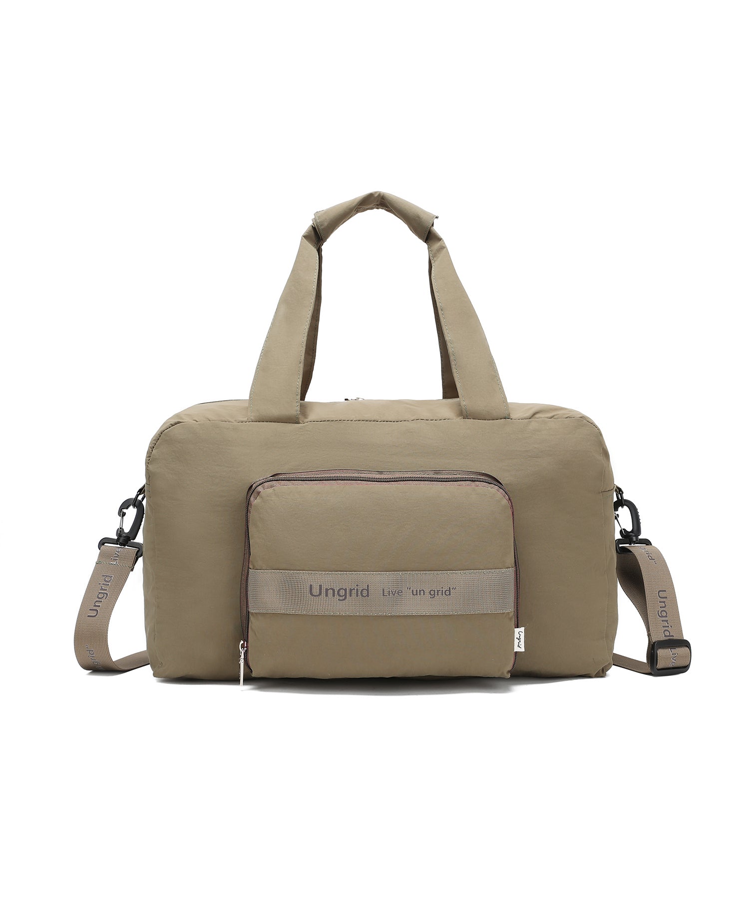 アングリッド Ungrid 撥水軽量ソフトナイロン ロゴテープ折り畳みラージボストンバッグ(33L） （GREGE） GREGE