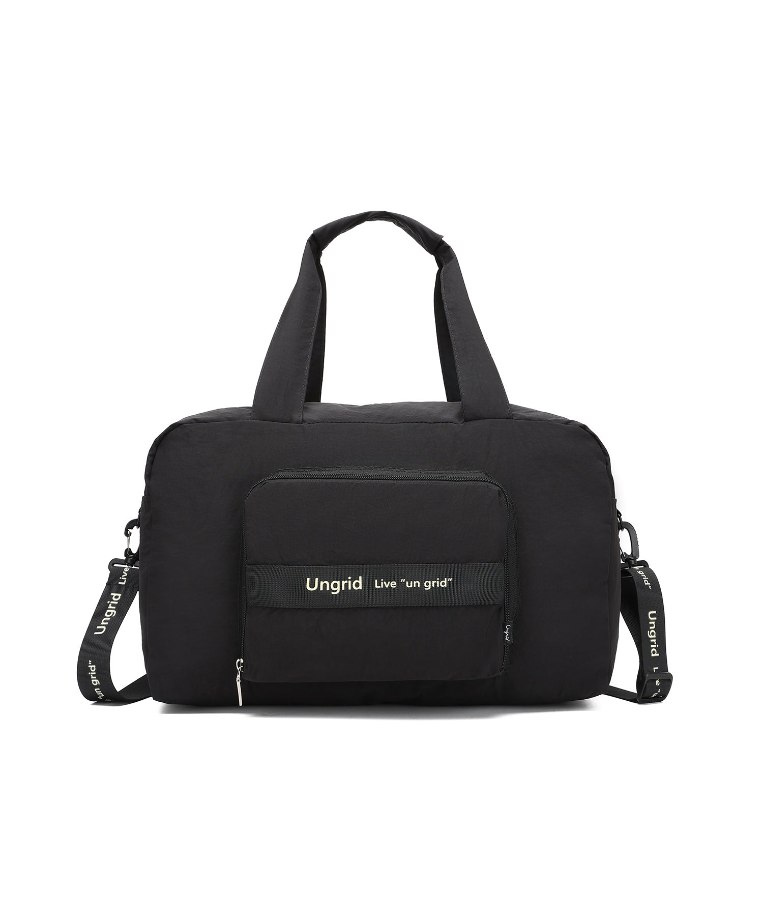 アングリッド Ungrid 撥水軽量ソフトナイロン ロゴテープ折り畳みラージボストンバッグ(33L） （BLK） BLK