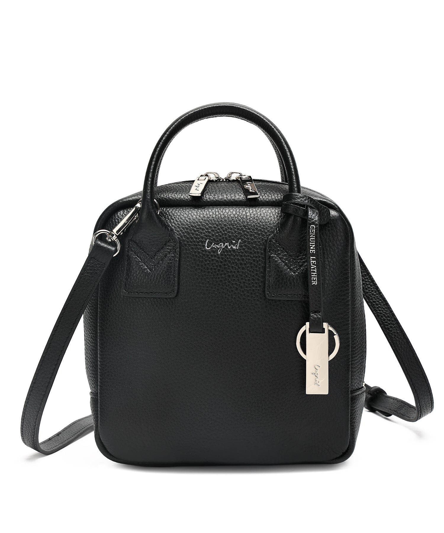 アングリッド Ungrid 牛革 スクエアミニボストンバッグ BLK