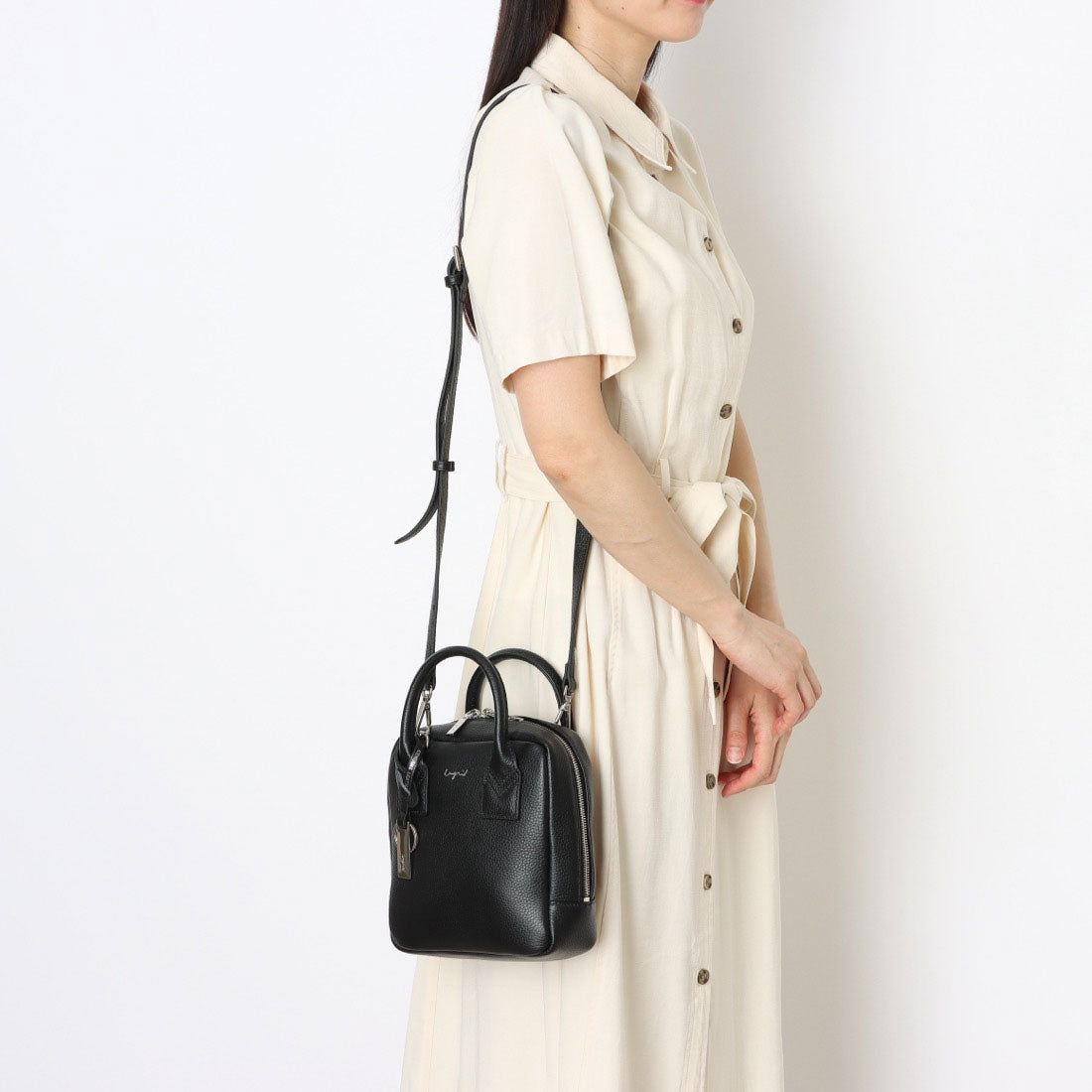 アングリッド Ungrid 牛革 スクエアミニボストンバッグ BLK