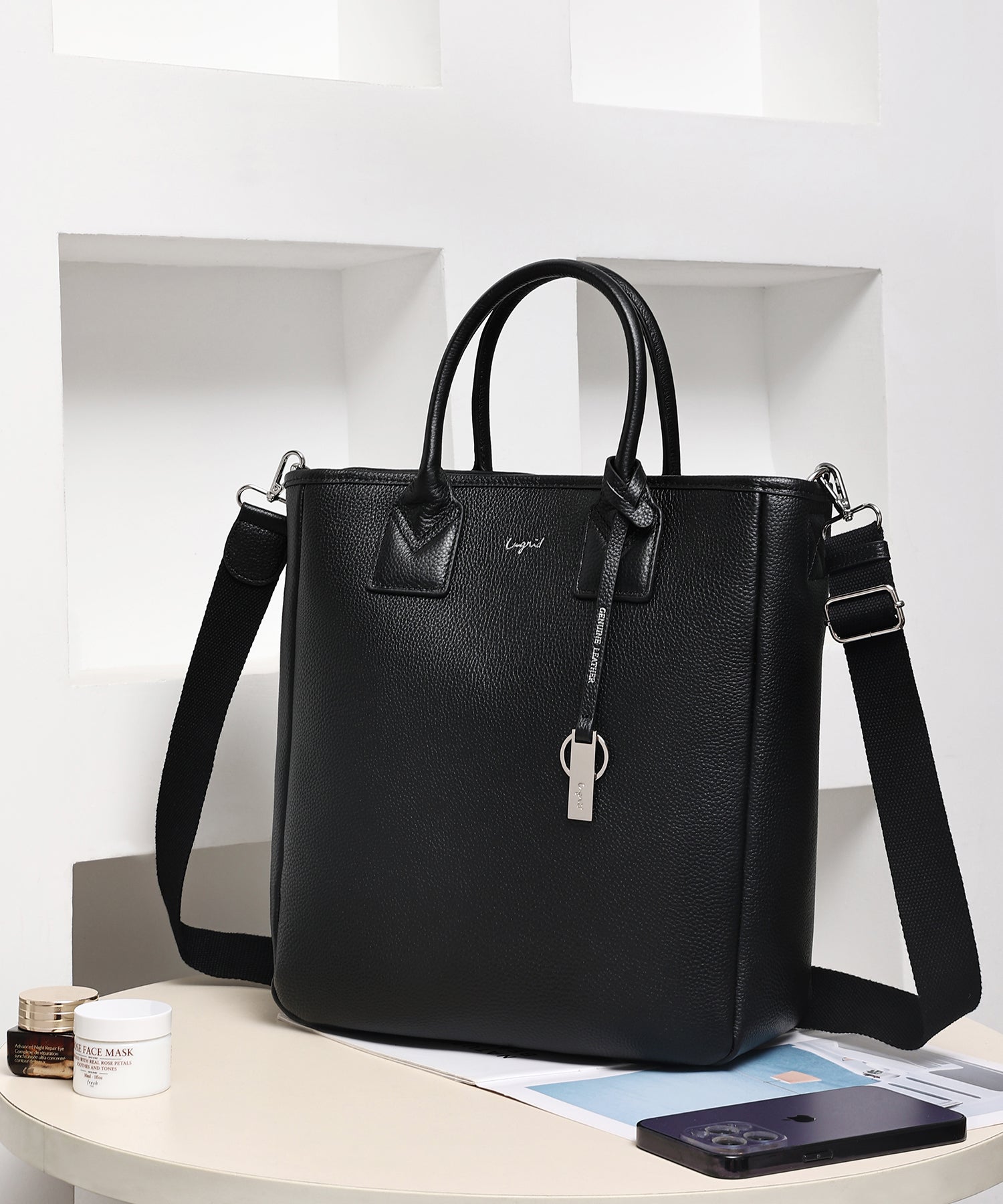 アングリッド Ungrid 牛革 ラージトートバッグ／A4収納可 BLK