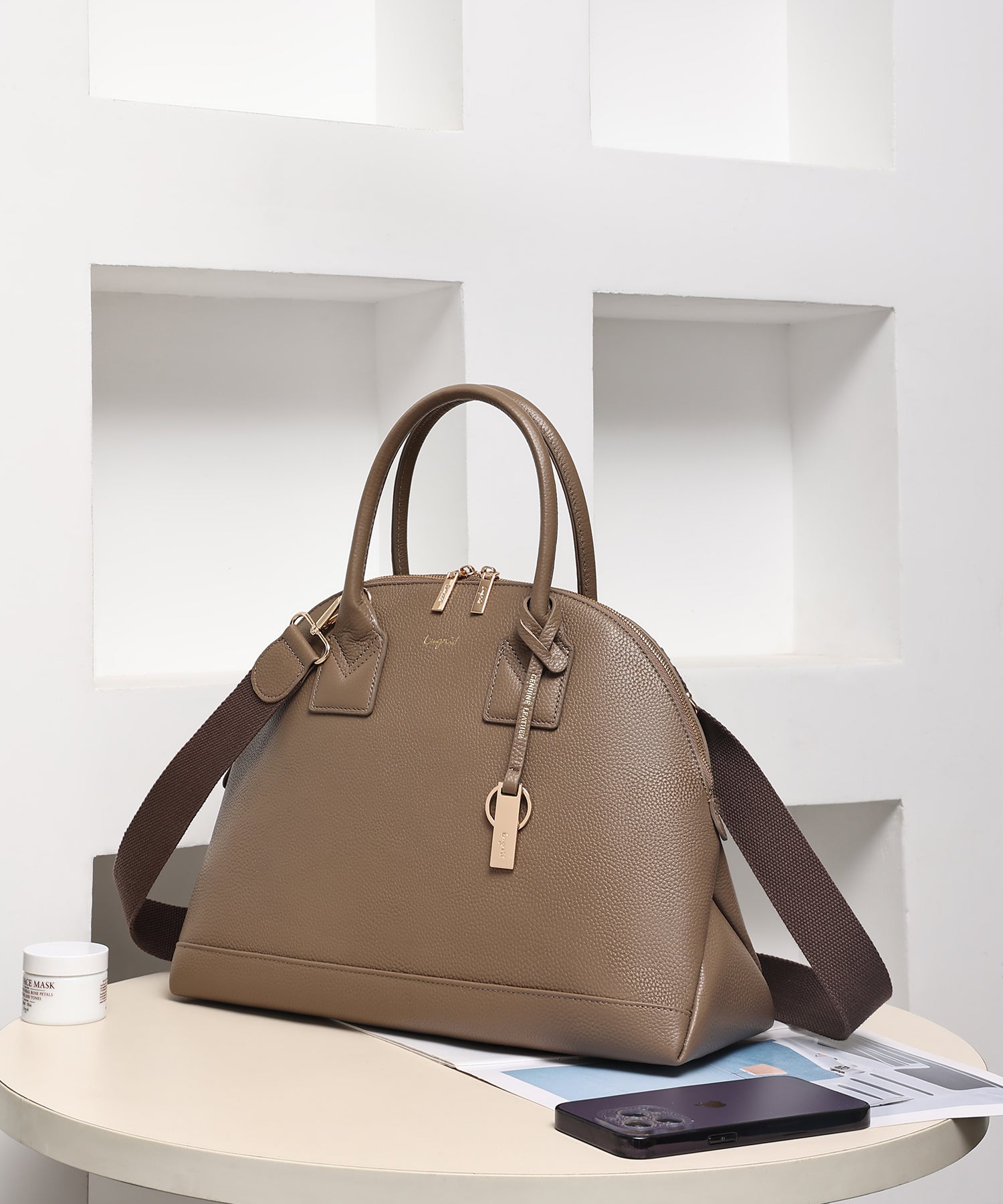 アングリッド Ungrid 牛革 ボストンバッグ／500mlペットボトル収納可 TAUPE