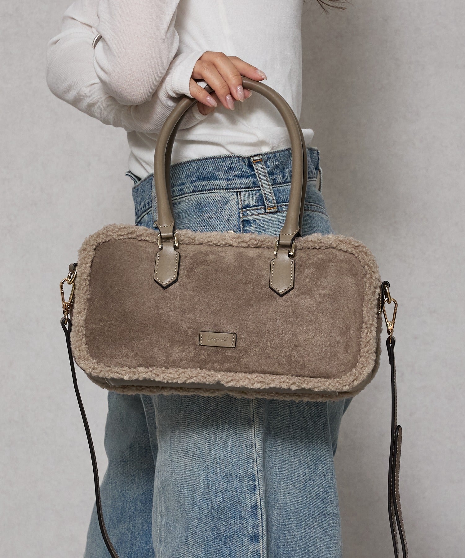 アングリッド Ungrid ムートンタッチ スクエアワイドボストンバッグ GREGE54