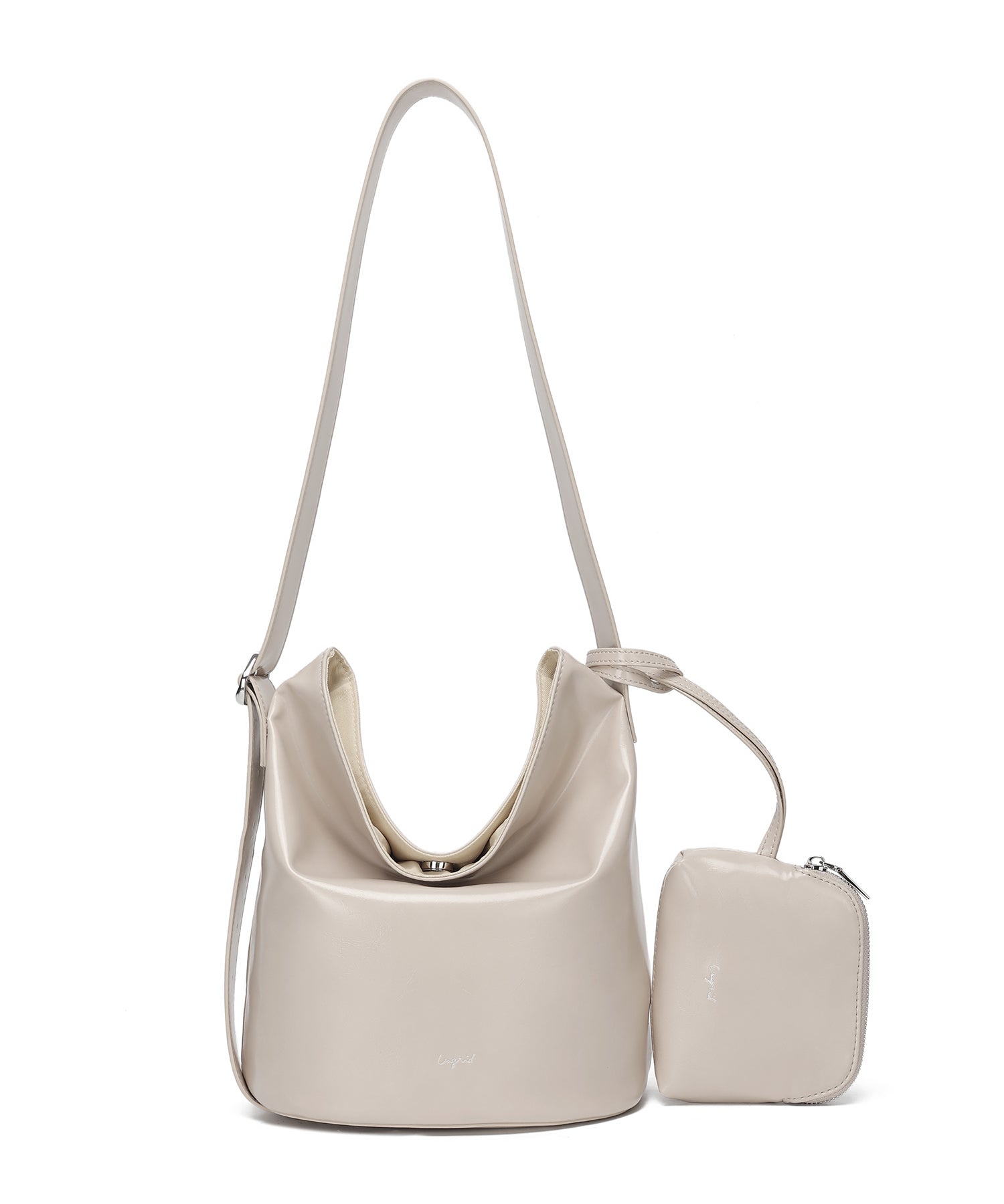 アングリッド Ungrid ポーチチャーム付 バックルベルトバケットバッグ ホワイト