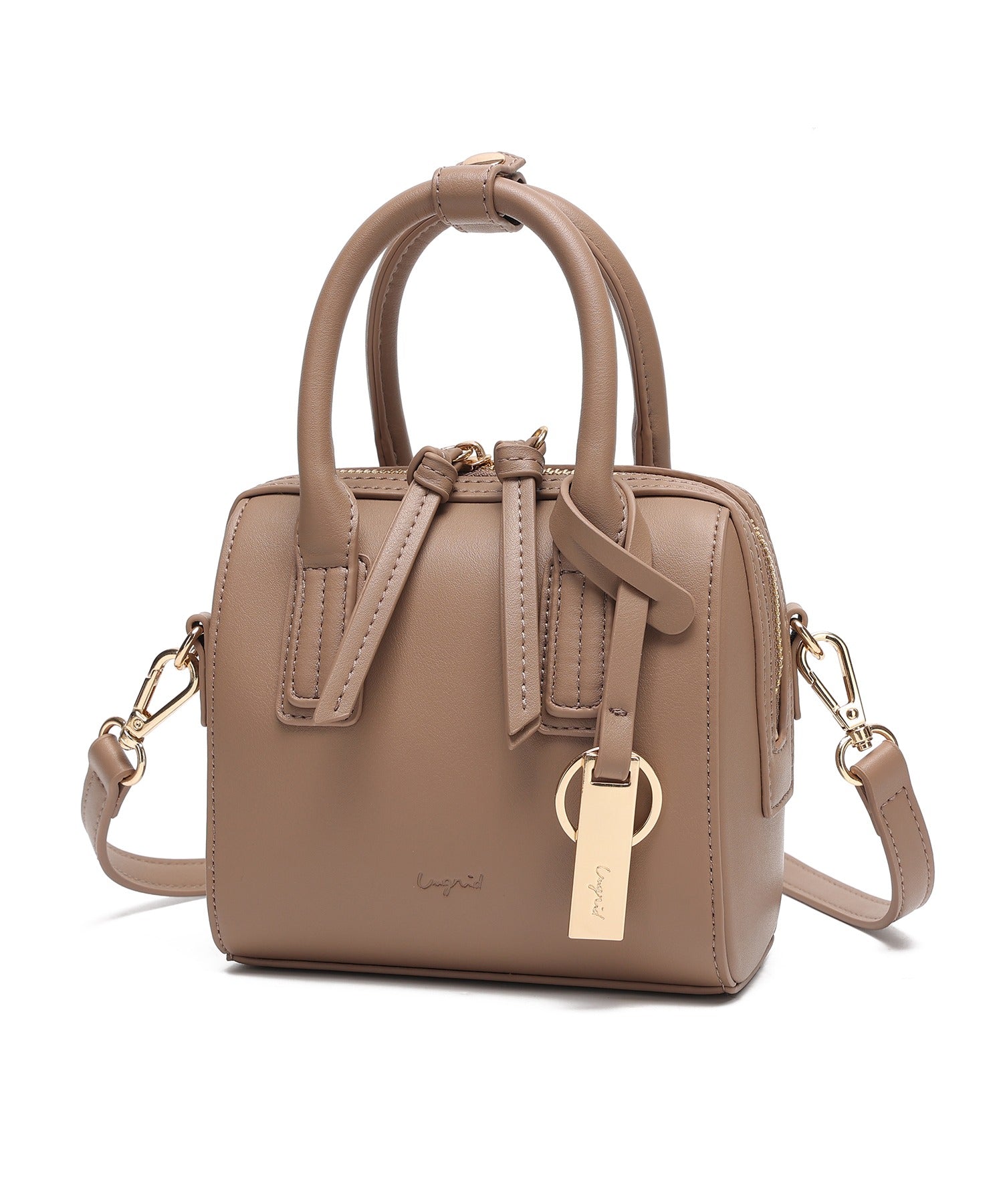 アングリッド Ungrid シンプルスムース ミニボストンバッグ ベージュ