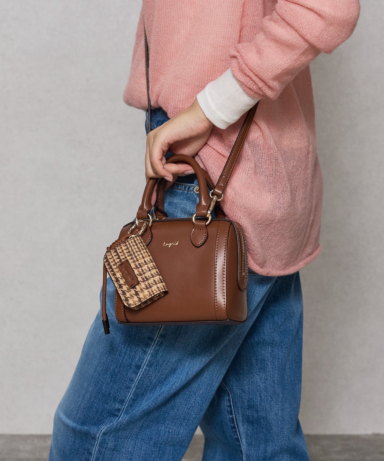 アングリッド Ungrid ケースチャーム付 チェックコンビ ミニボストンバッグ CAM59