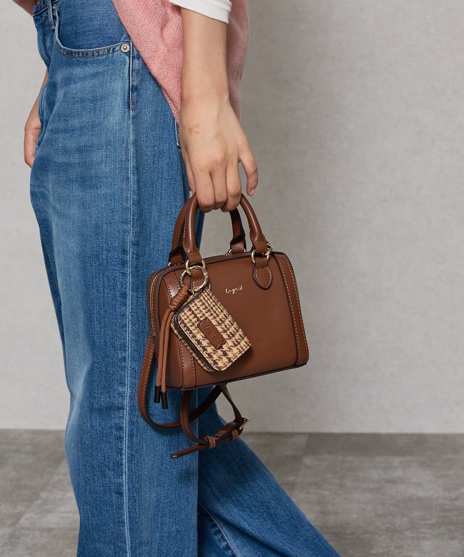 アングリッド Ungrid ケースチャーム付 チェックコンビ ミニボストンバッグ CAM59