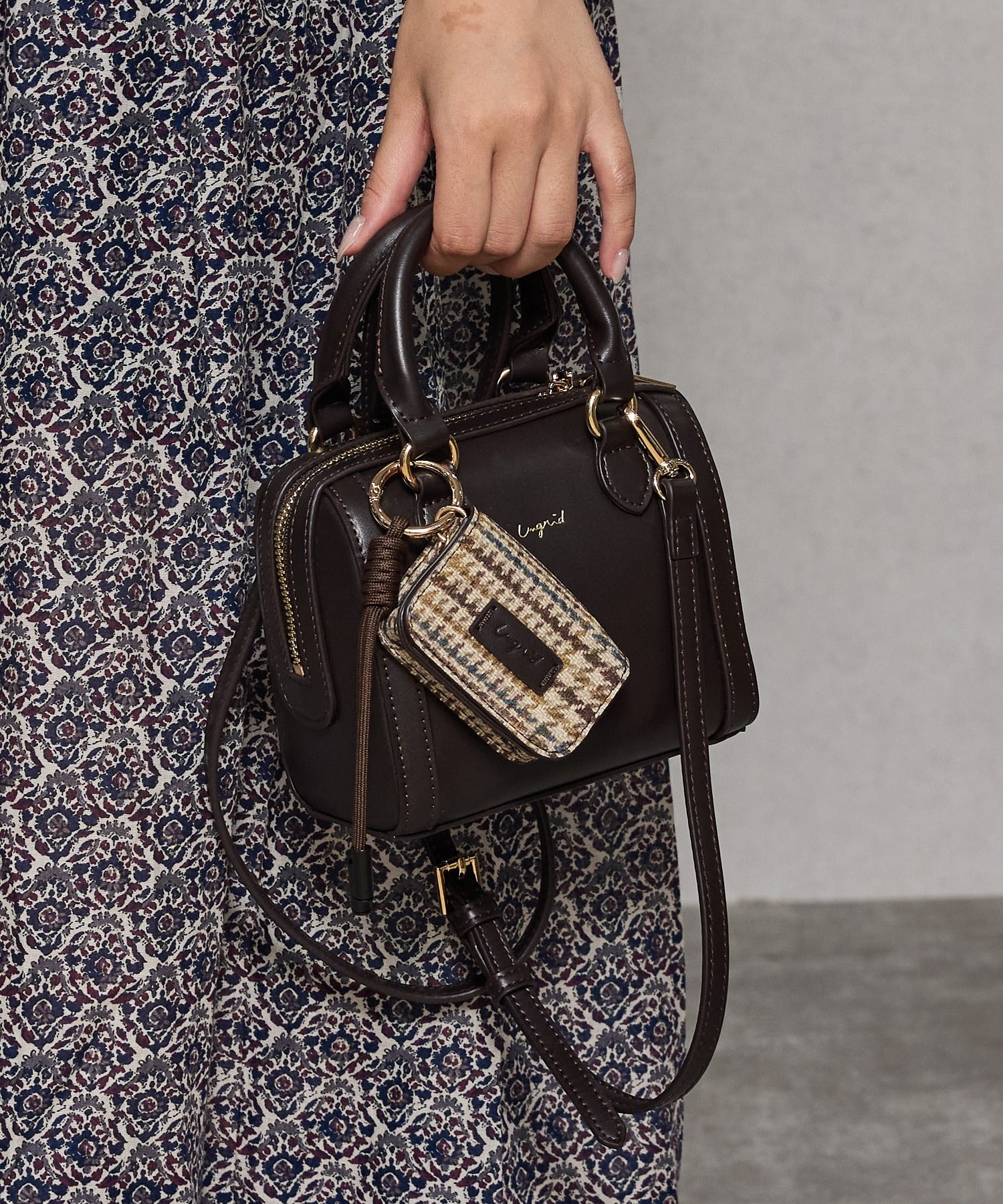 アングリッド Ungrid ケースチャーム付 チェックコンビ ミニボストンバッグ DBRN53