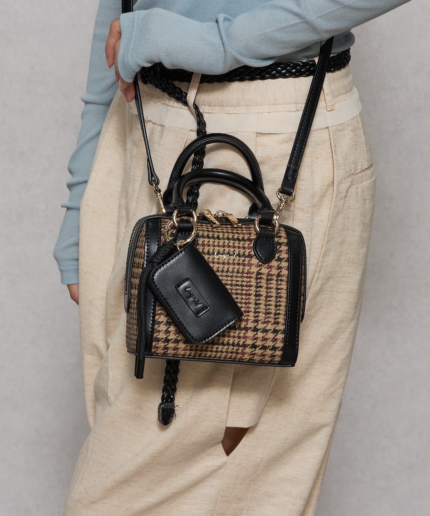 アングリッド Ungrid ケースチャーム付 チェックコンビ ミニボストンバッグ BLKCHC99