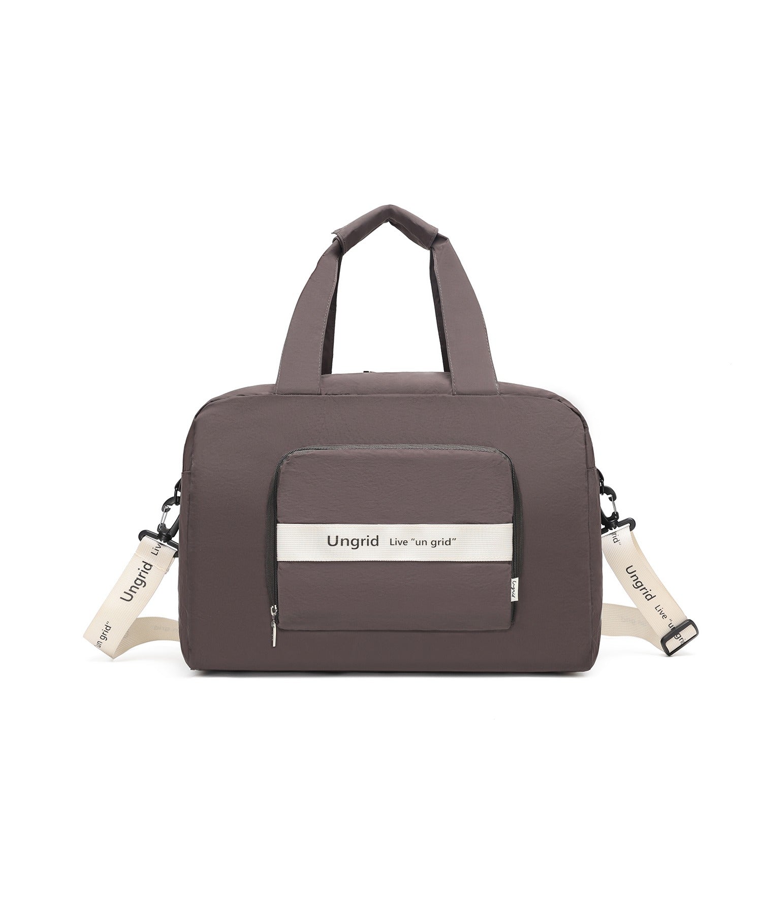 アングリッド Ungrid 撥水軽量ソフトナイロン ロゴテープ折り畳みラージボストンバッグ(33L） （GRY/IVO） GRY/IVO