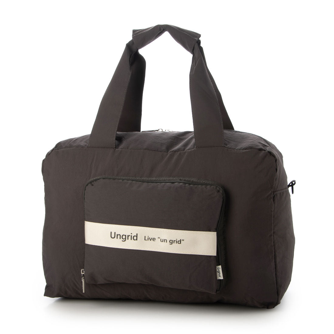 アングリッド Ungrid 撥水軽量ソフトナイロン ロゴテープ折り畳みラージボストンバッグ(33L） （GRY/IVO） GRY/IVO