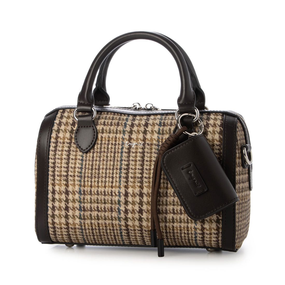 アングリッド Ungrid チェックコンビボストンバッグ ケースチャーム付 BRNCHC