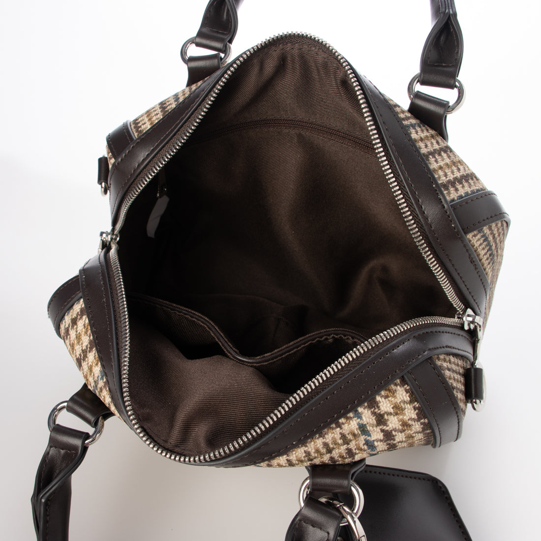 アングリッド Ungrid チェックコンビボストンバッグ ケースチャーム付 BRNCHC