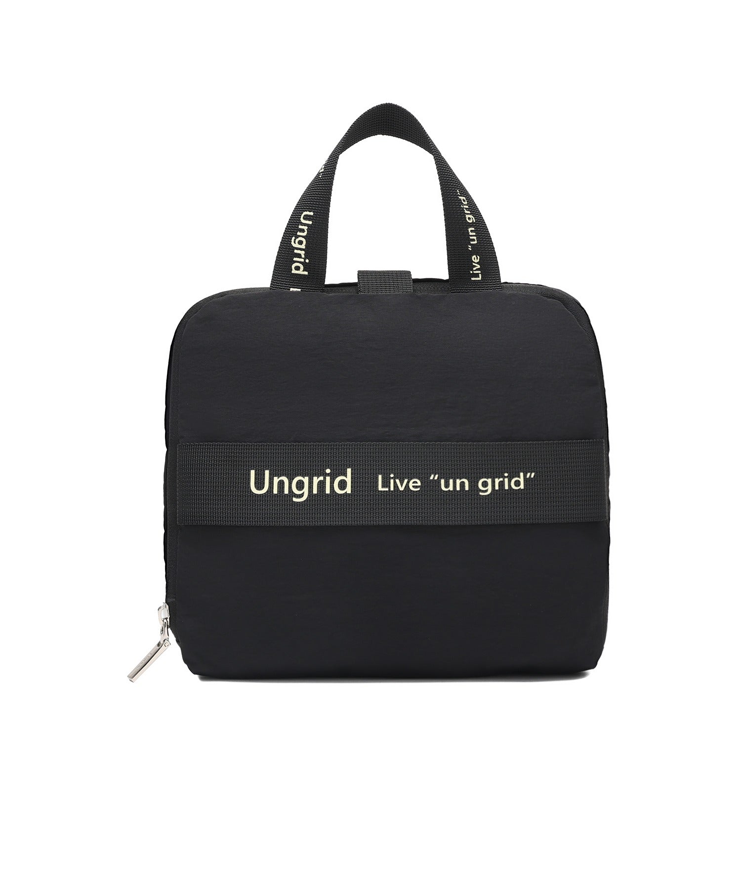 アングリッド Ungrid 撥水軽量ソフトナイロン ロゴテープ折り畳みラージボストンバッグ ブラック