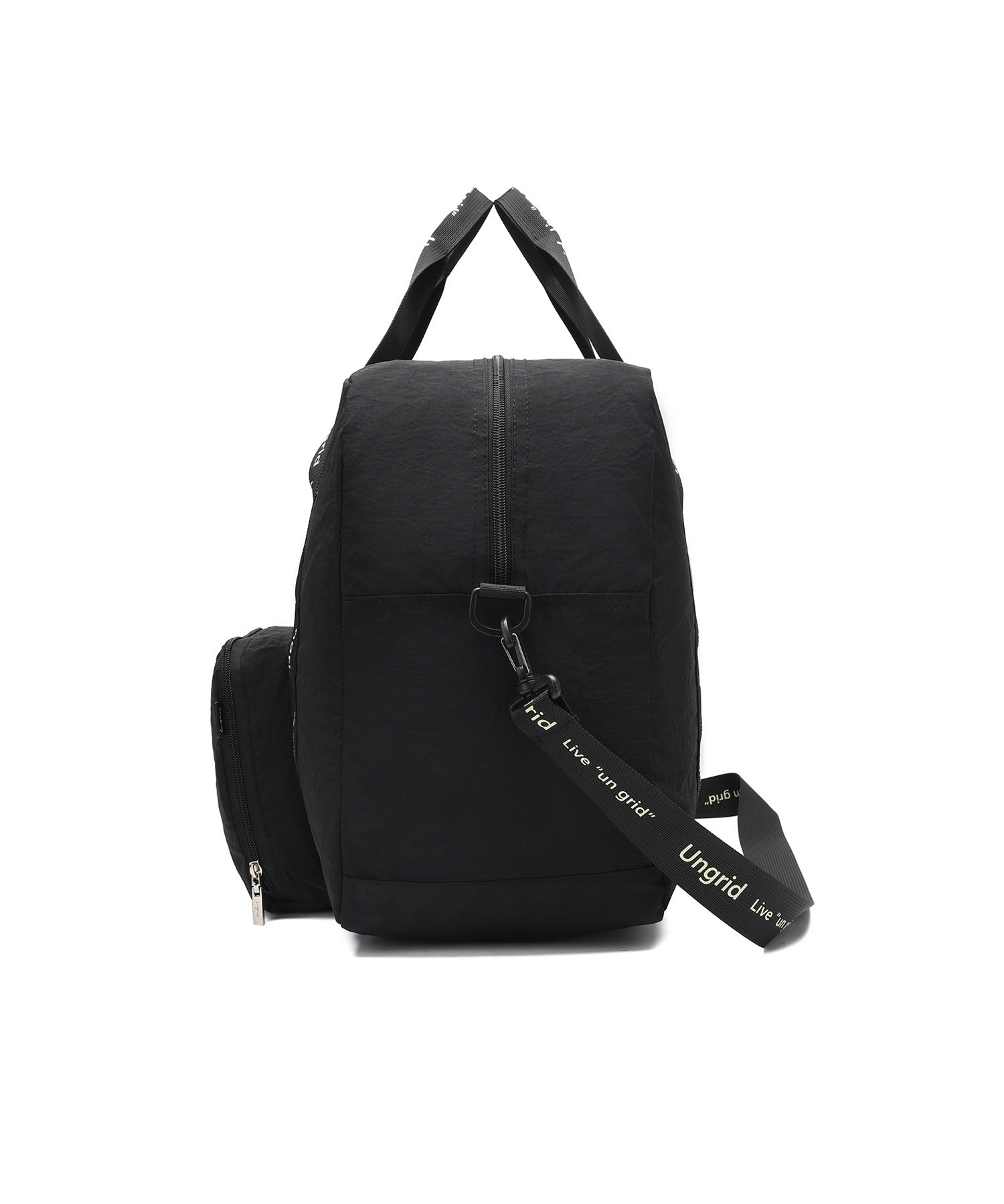 アングリッド Ungrid 撥水軽量ソフトナイロン ロゴテープ折り畳みラージボストンバッグ ブラック