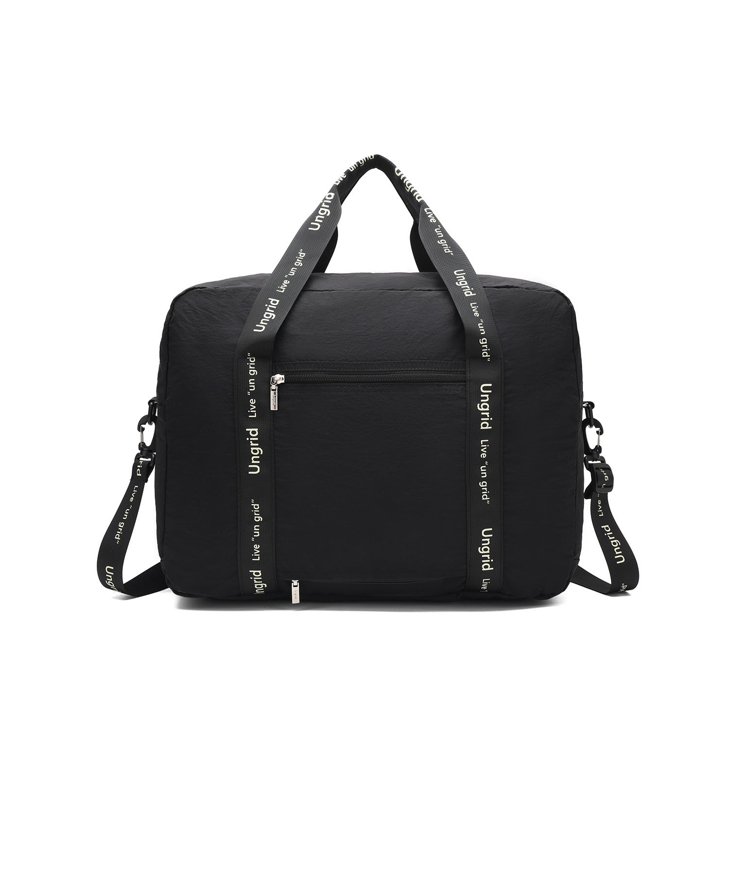 アングリッド Ungrid 撥水軽量ソフトナイロン ロゴテープ折り畳みラージボストンバッグ ブラック