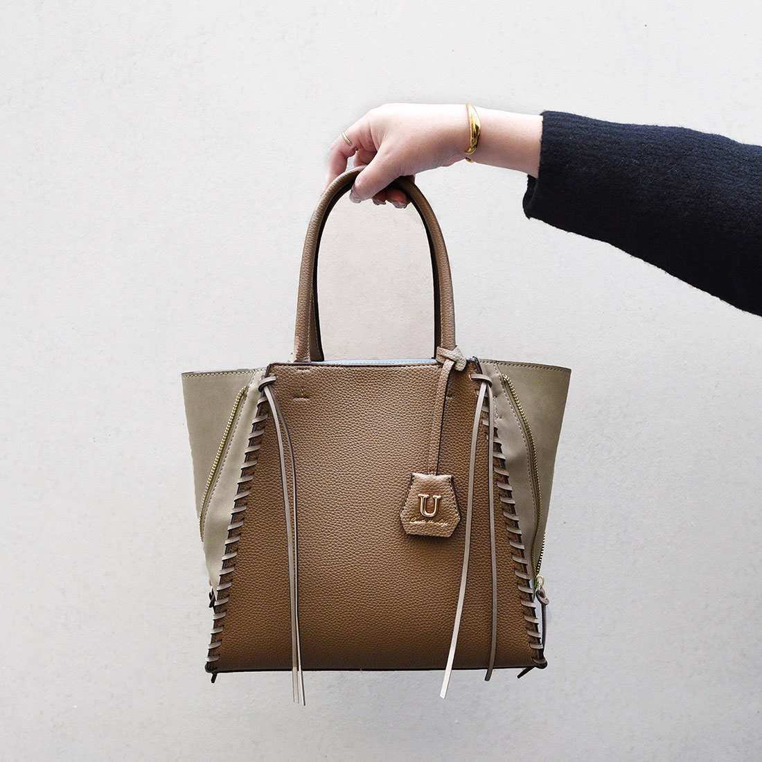 U Point sac【Poin Sac】Suede Combination Zipper Tote Bag