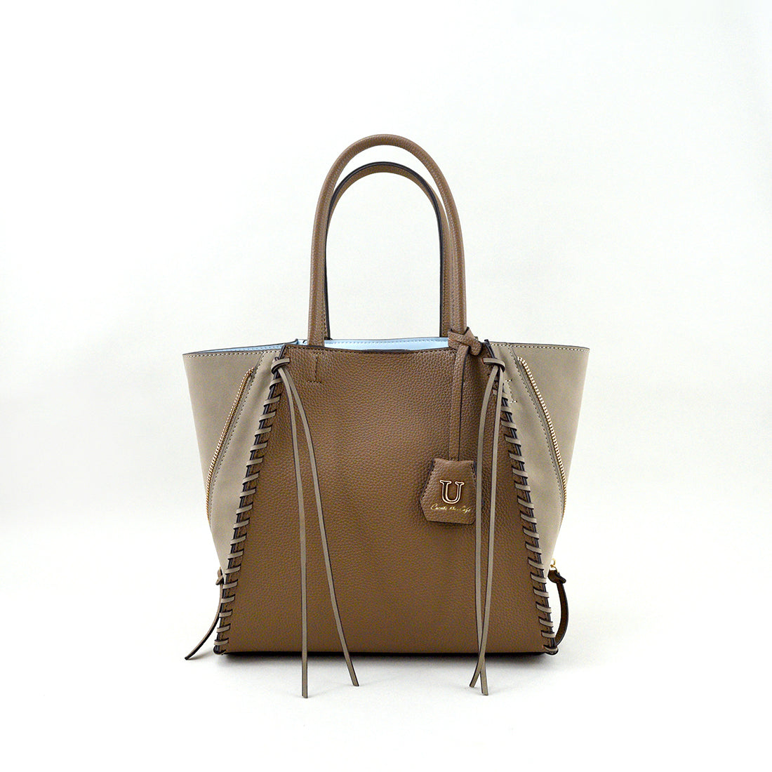 U Point sac【Poin Sac】Suede Combination Zipper Tote Bag