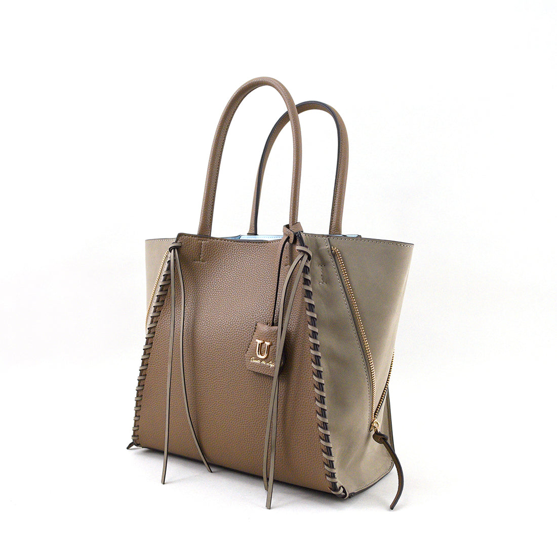U Point sac【Poin Sac】Suede Combination Zipper Tote Bag