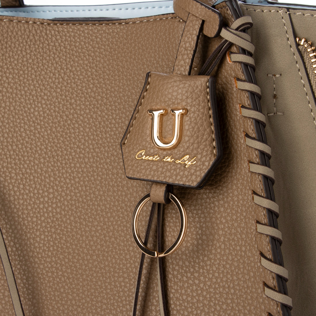 U Point sac【Poin Sac】Suede Combination Zipper Tote Bag