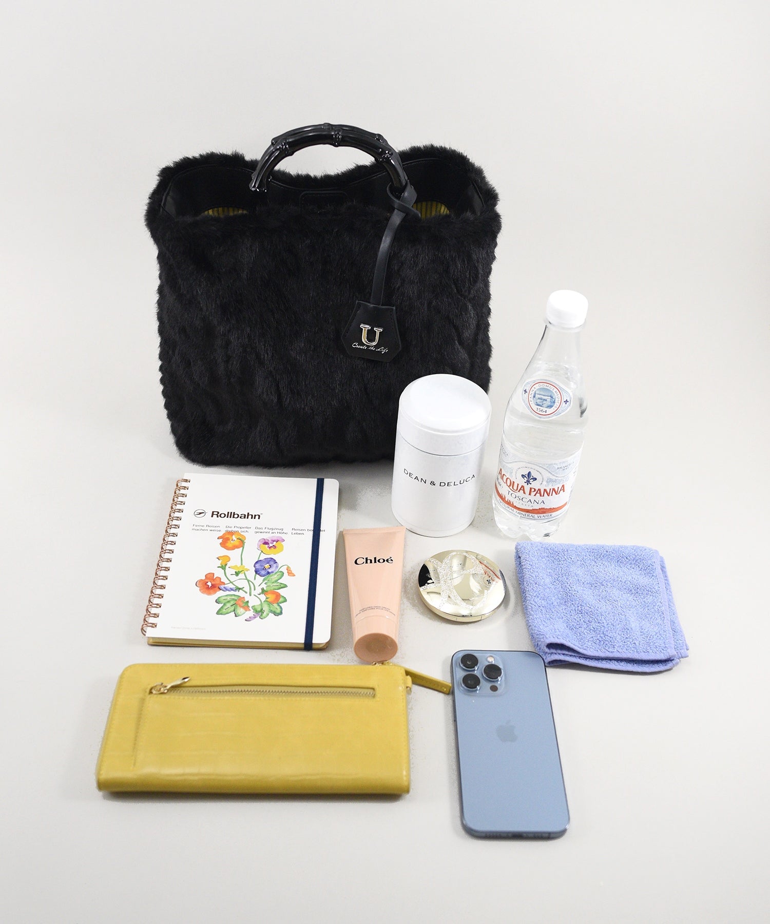 ユー U Sculpte【スキュルテ】ケーブルファーバンブー型ハンドルショルダーバッグ （ブラック） ブラック