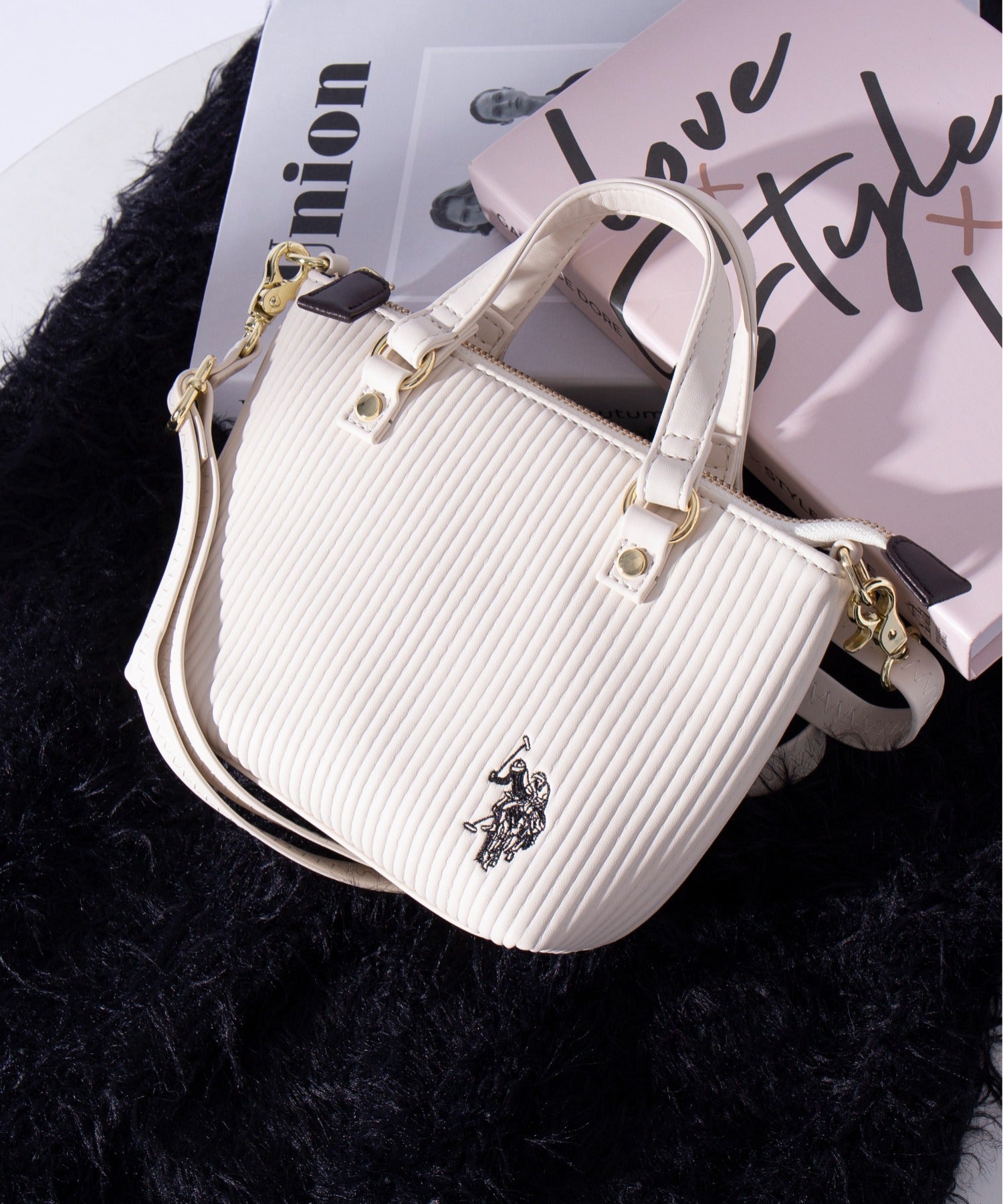 ユーエスポロアッスン U.S. POLO ASSN. プリーツ ミニトート ショルダーバッグ （ホワイト） ホワイト