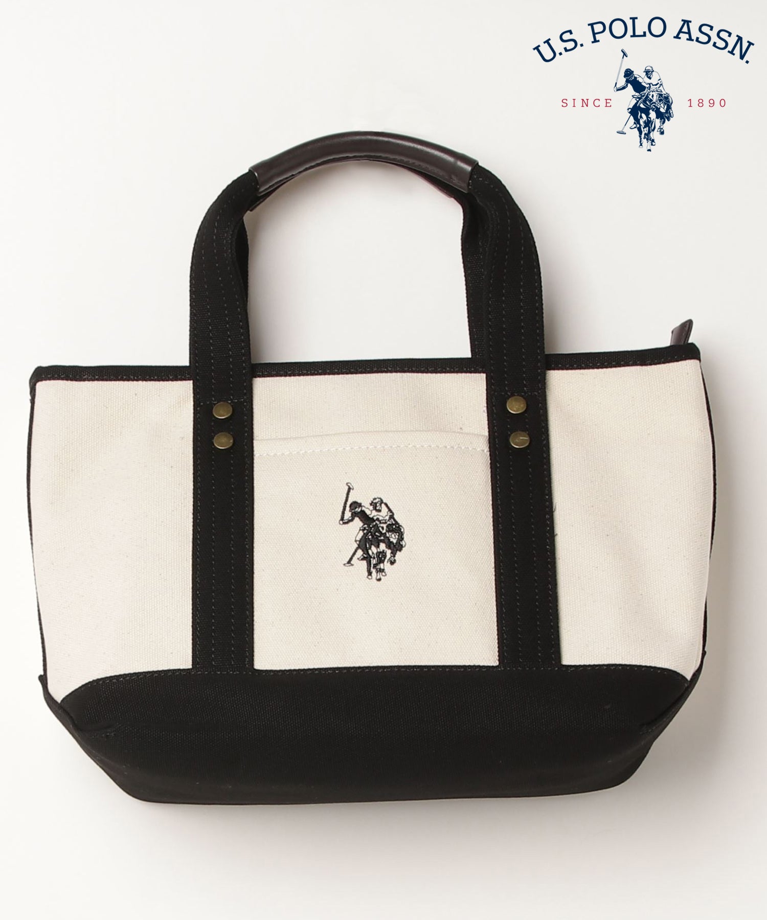ユーエスポロアッスン U.S. POLO ASSN. キャンバストート トートバッグ サブバッグ ミニトート ランチバッグ マチあり ポロ  USPA1862 （ホワイト×ブラック） ホワイト×ブラック