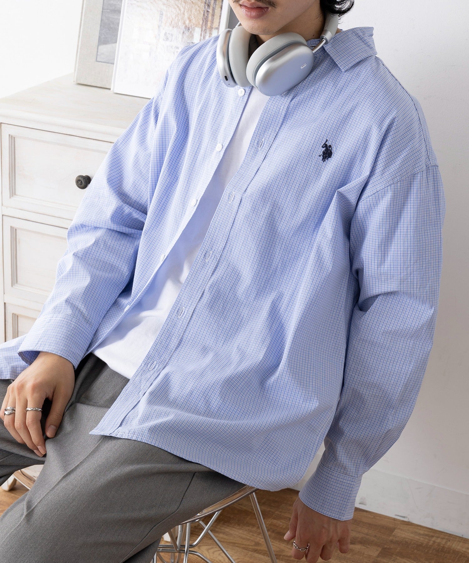 ユーエスポロアッスン U.S. POLO ASSN. ワンポイントロゴ ポニー刺繍 レギュラーカラーロングシャツ REGULAR COLLAR LONG SLEEVE SHIRT （ライトブルー） ライトブルー