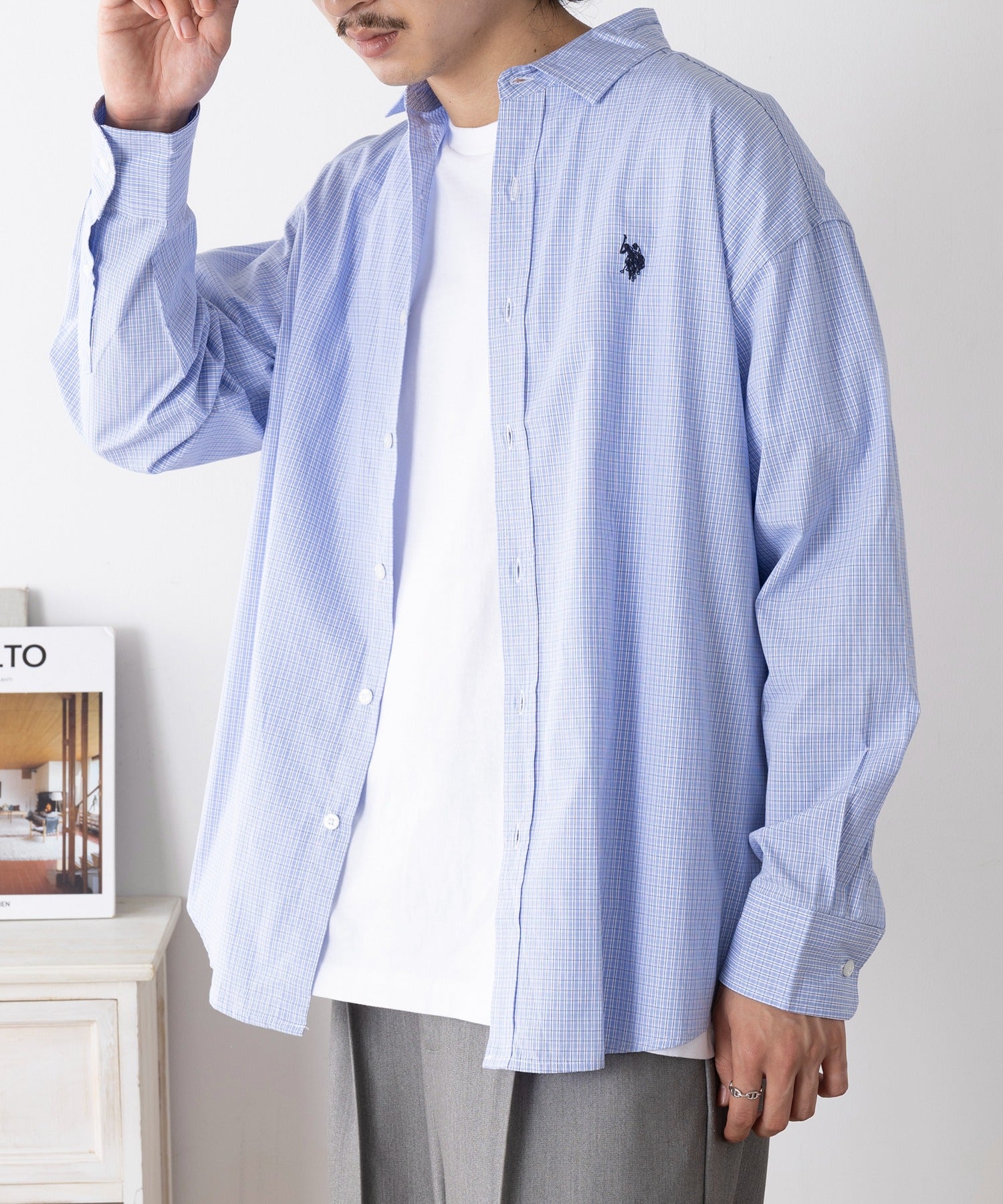 ユーエスポロアッスン U.S. POLO ASSN. ワンポイントロゴ ポニー刺繍 レギュラーカラーロングシャツ REGULAR COLLAR LONG SLEEVE SHIRT （ライトブルー） ライトブルー
