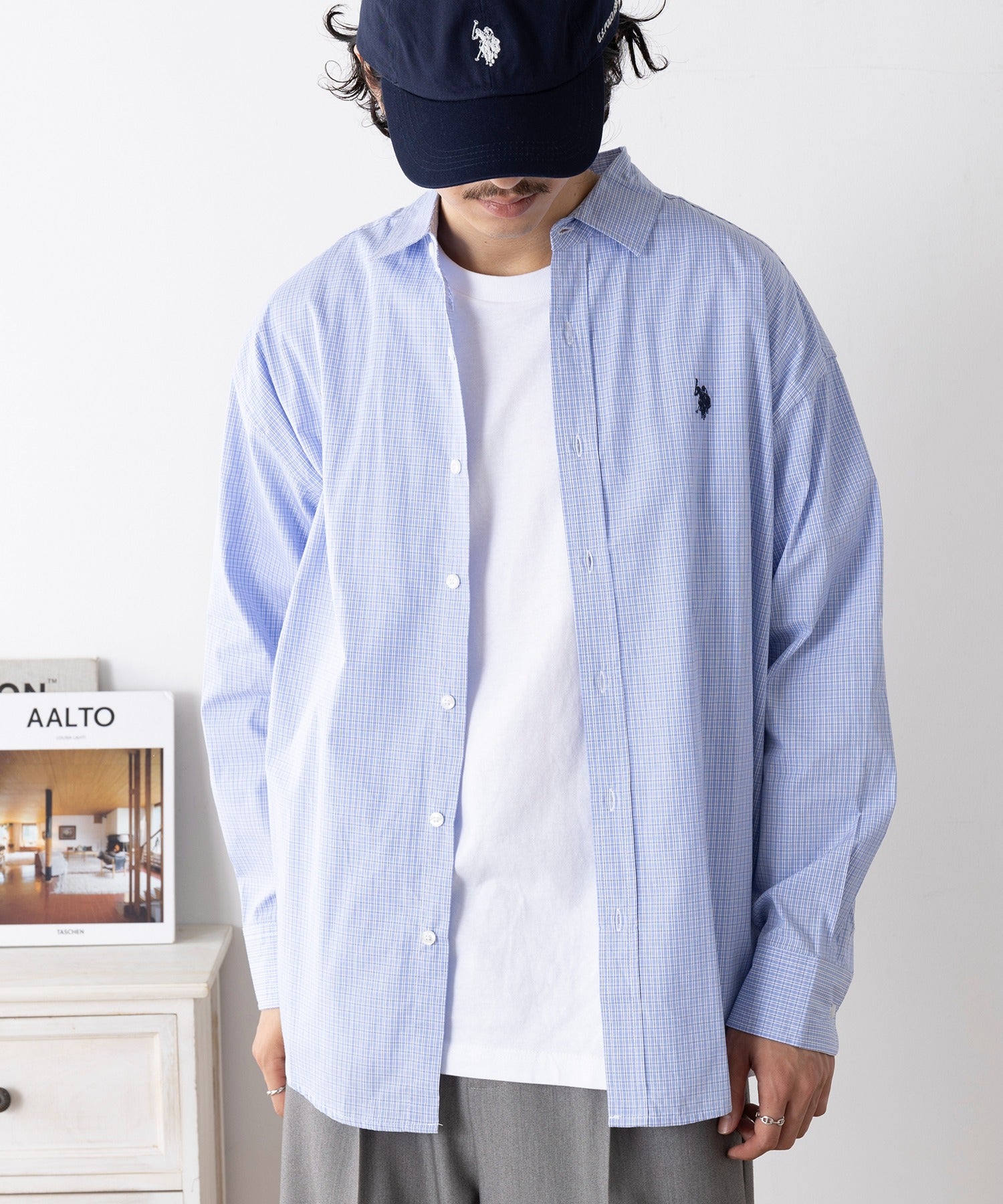 ユーエスポロアッスン U.S. POLO ASSN. ワンポイントロゴ ポニー刺繍 レギュラーカラーロングシャツ REGULAR COLLAR LONG SLEEVE SHIRT （ライトブルー） ライトブルー