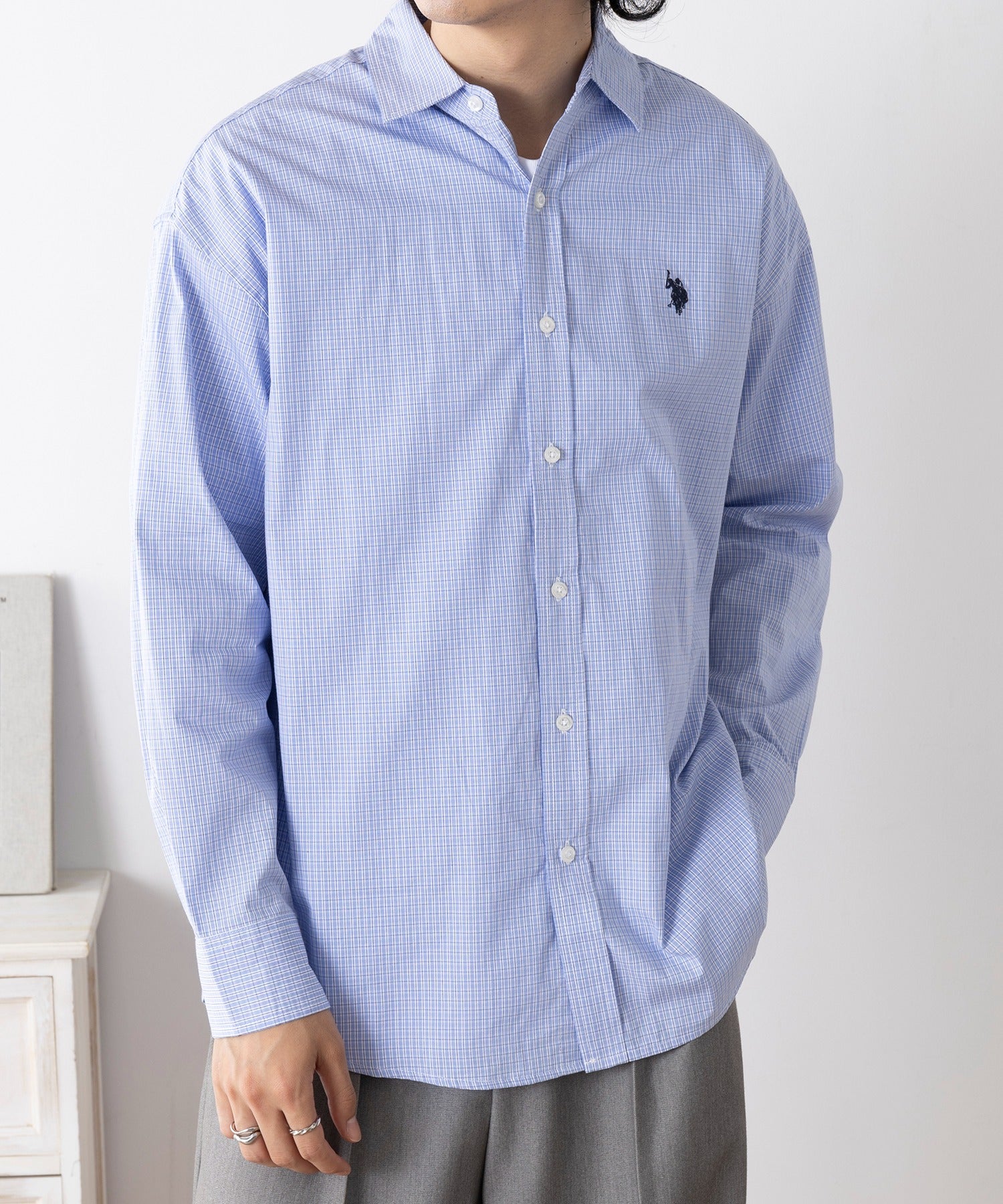 ユーエスポロアッスン U.S. POLO ASSN. ワンポイントロゴ ポニー刺繍 レギュラーカラーロングシャツ REGULAR COLLAR LONG SLEEVE SHIRT （ライトブルー） ライトブルー